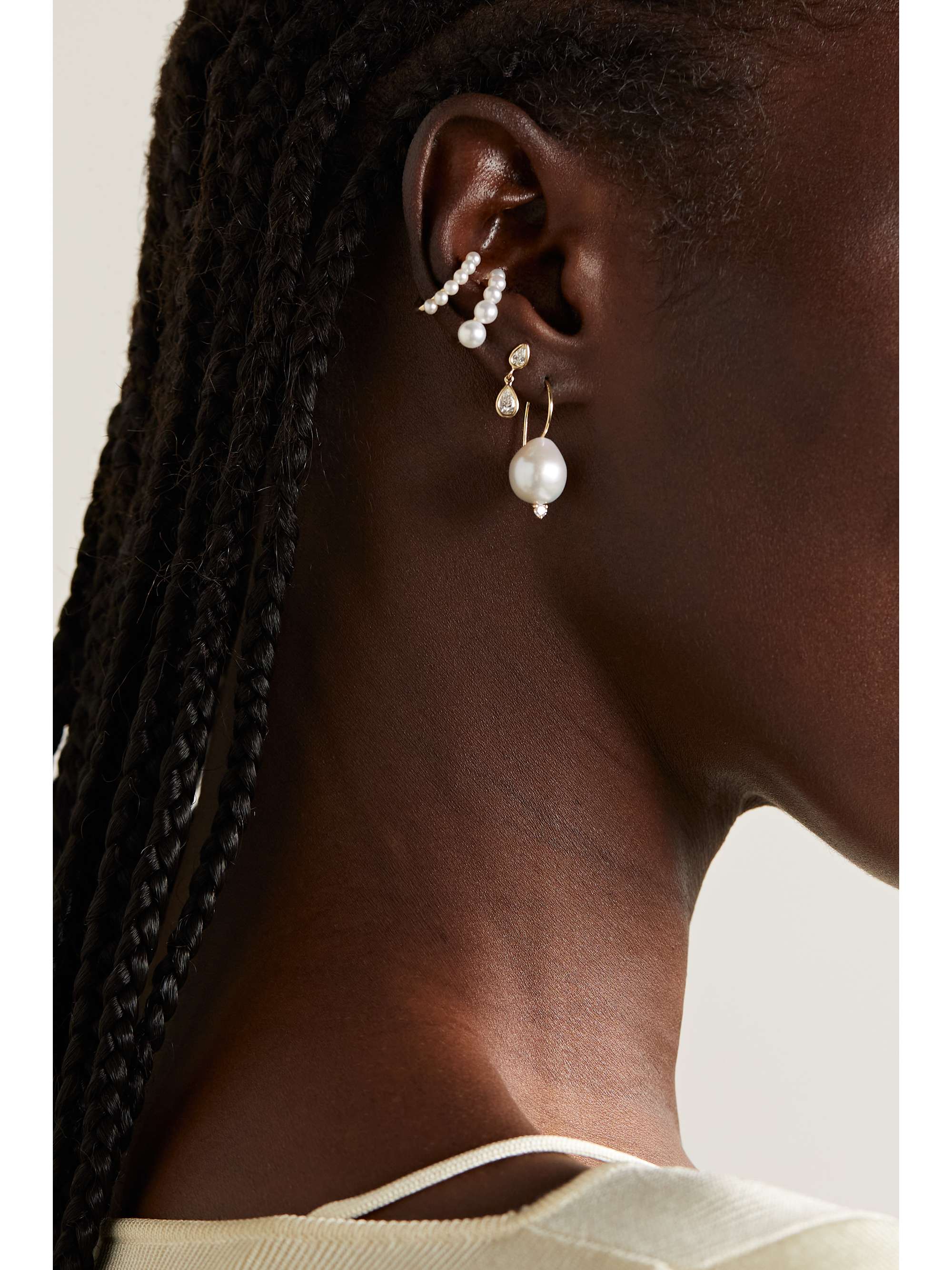 MIZUKI 14-karat gold, pearl and diamond earrings