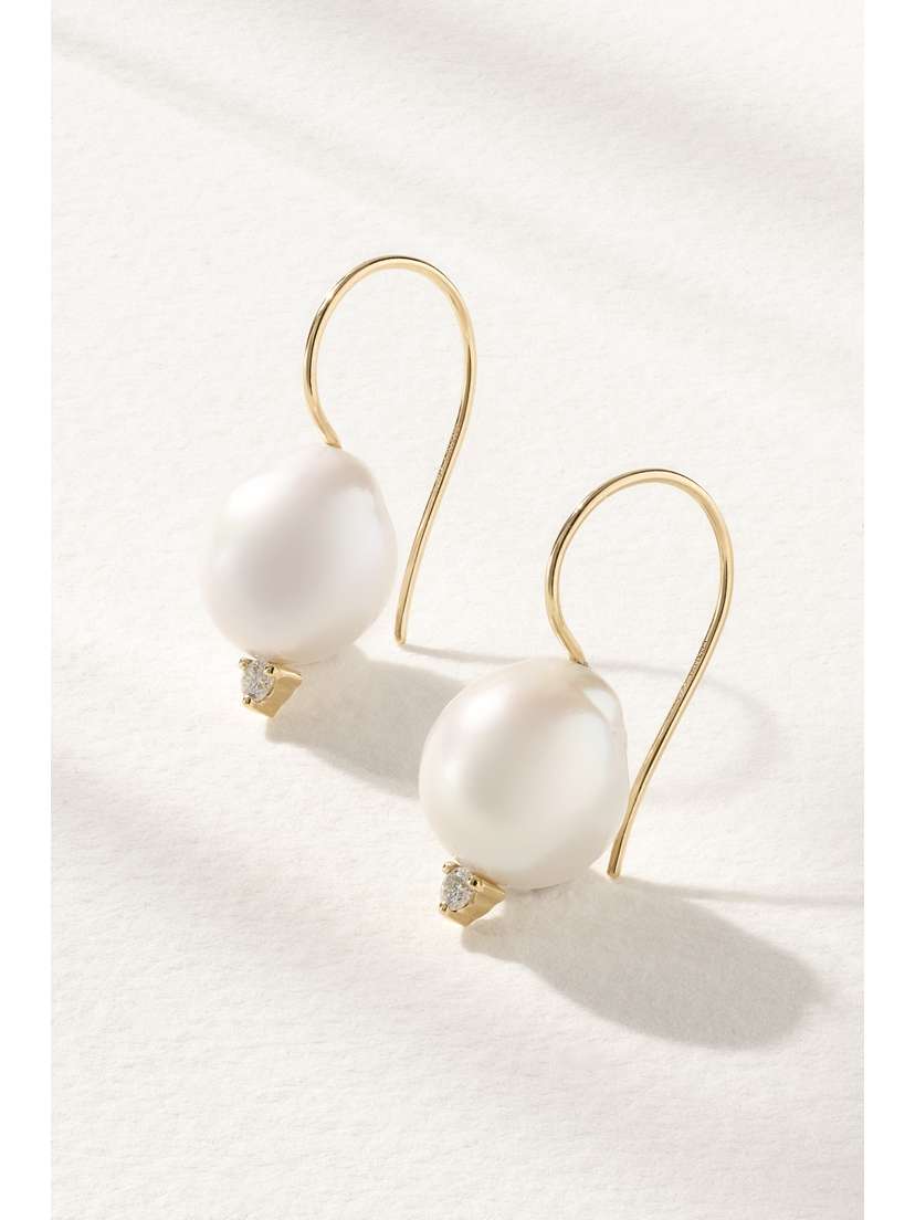 Mizuki 14-karat Gold, Pearl And Diamond Earrings