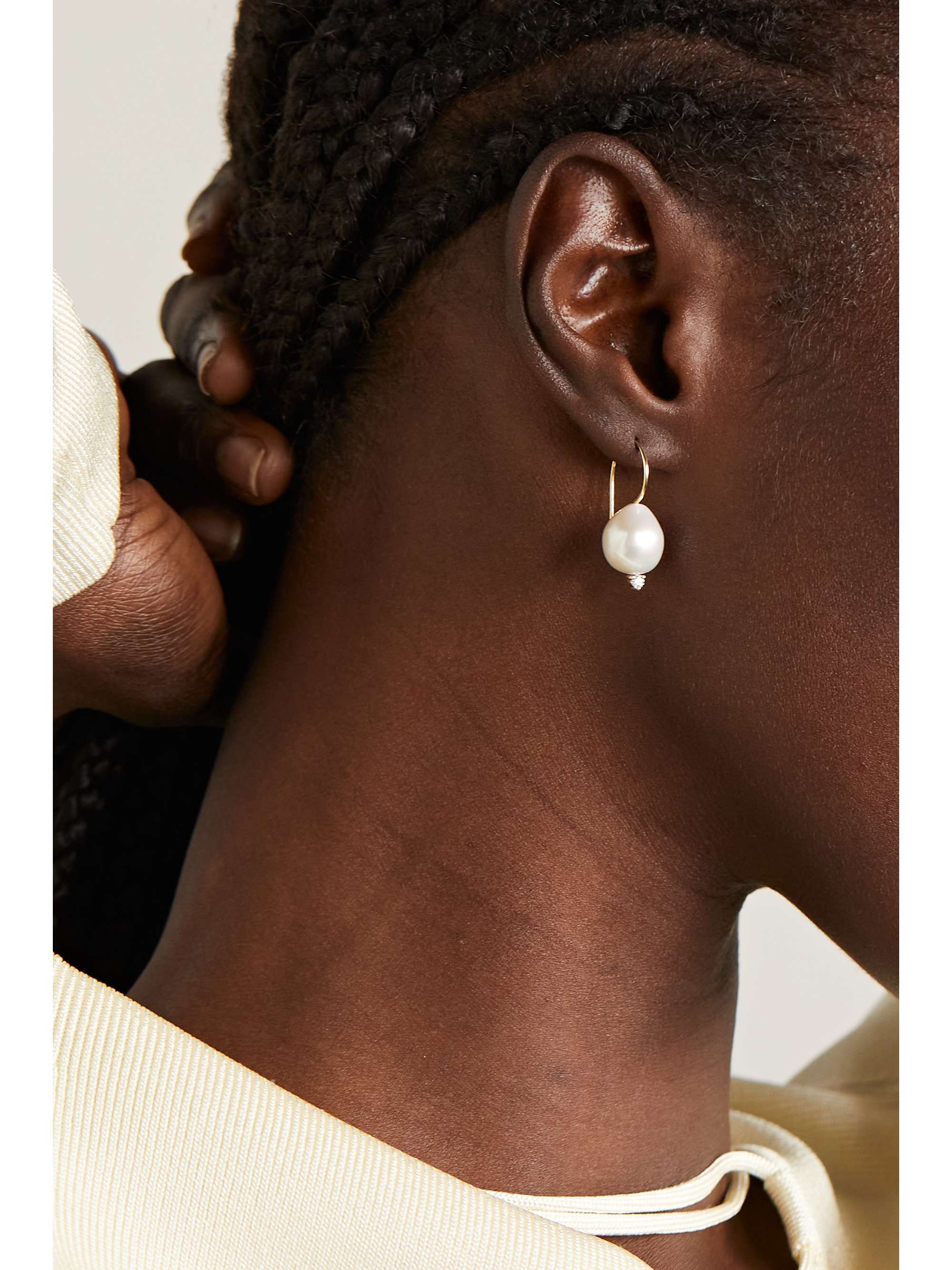 Gold 14-karat gold, pearl and diamond hoop earrings | MIZUKI