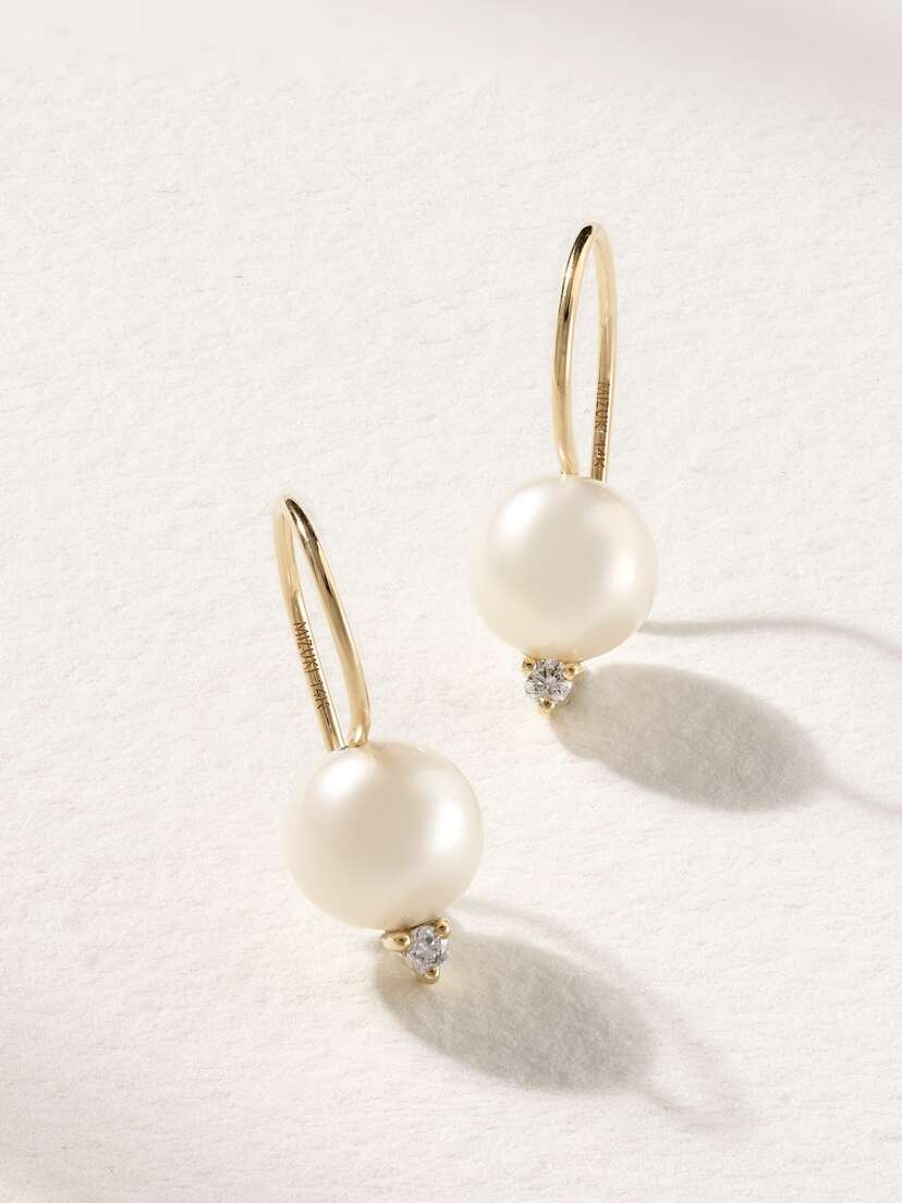 Mizuki 14-karat Gold, Pearl And Diamond Earrings