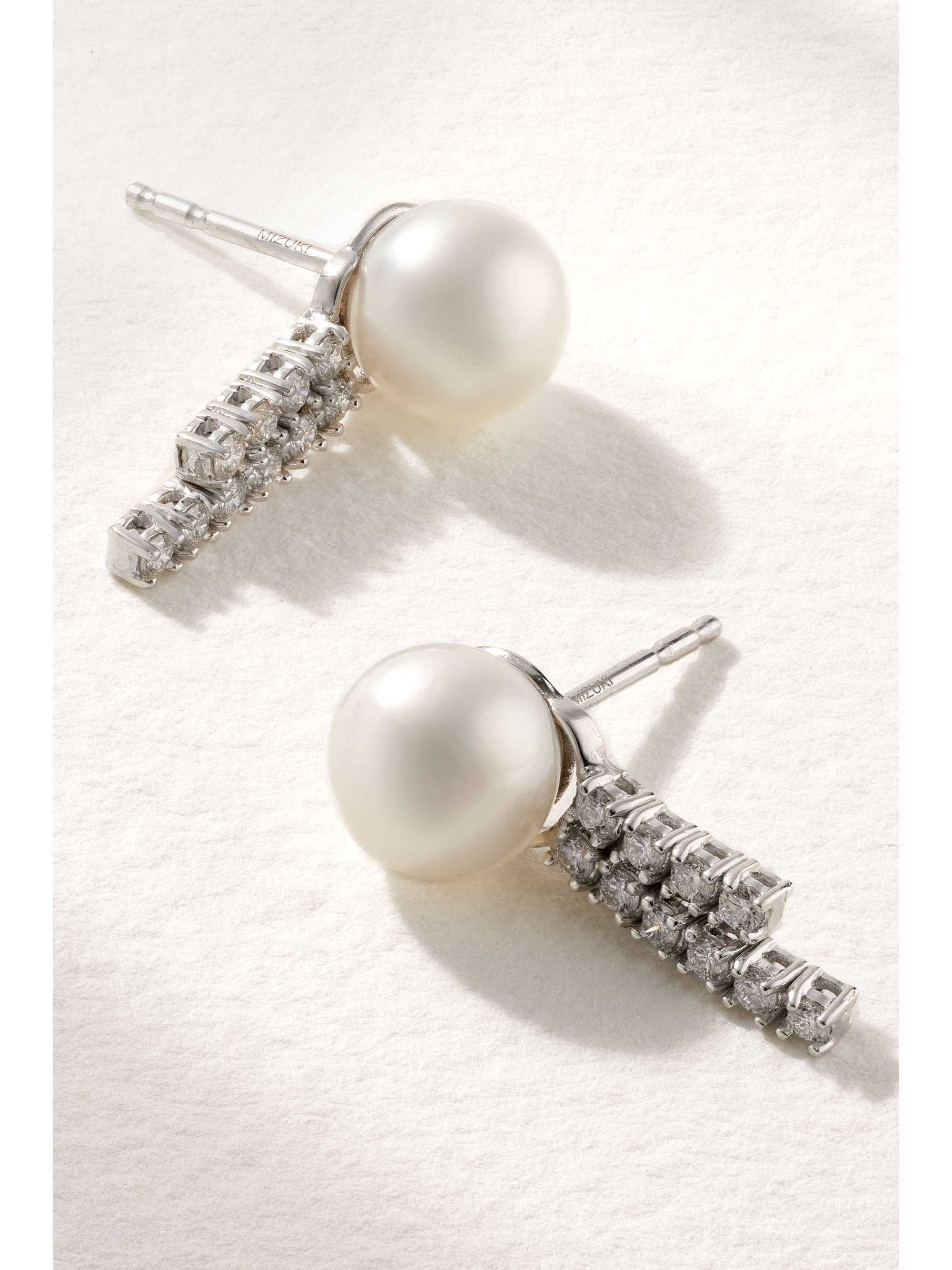 MIZUKI 18-karat white gold, pearl and diamond earrings