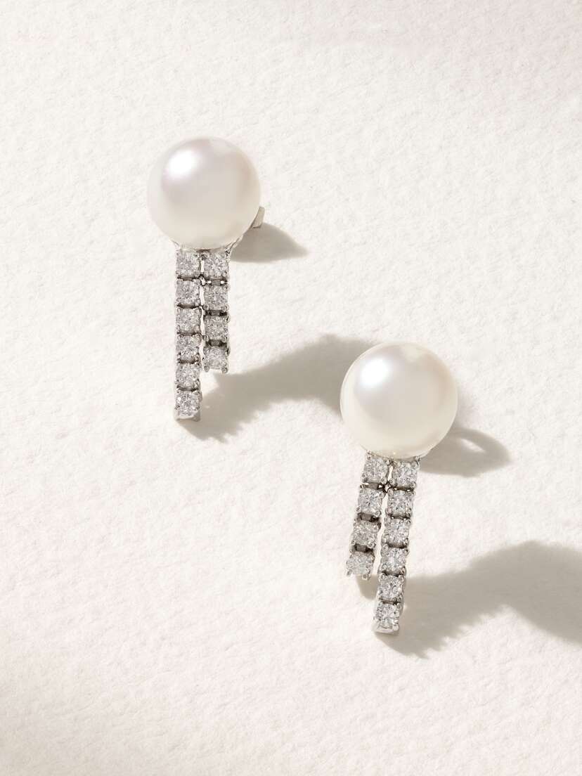 Mizuki 18-karat White Gold, Pearl And Diamond Earrings