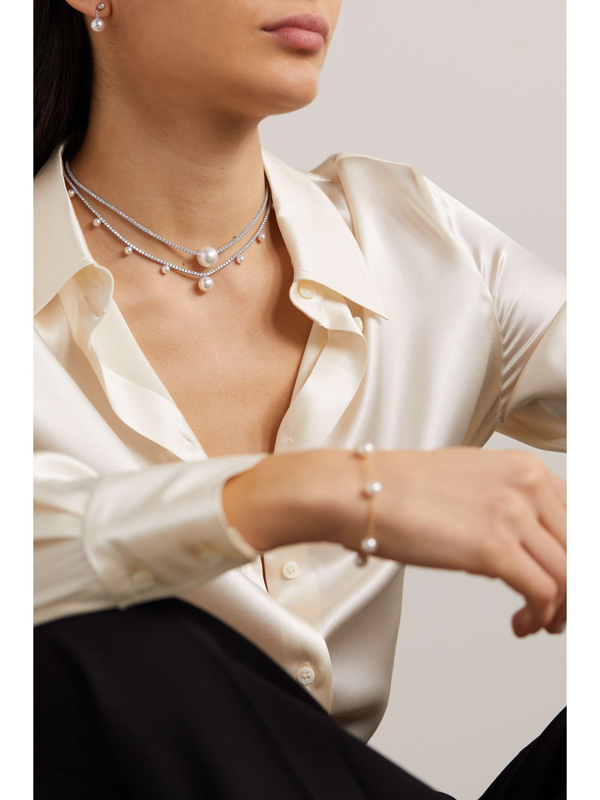 MIZUKI Eve 18-karat white gold, pearl and diamond necklace