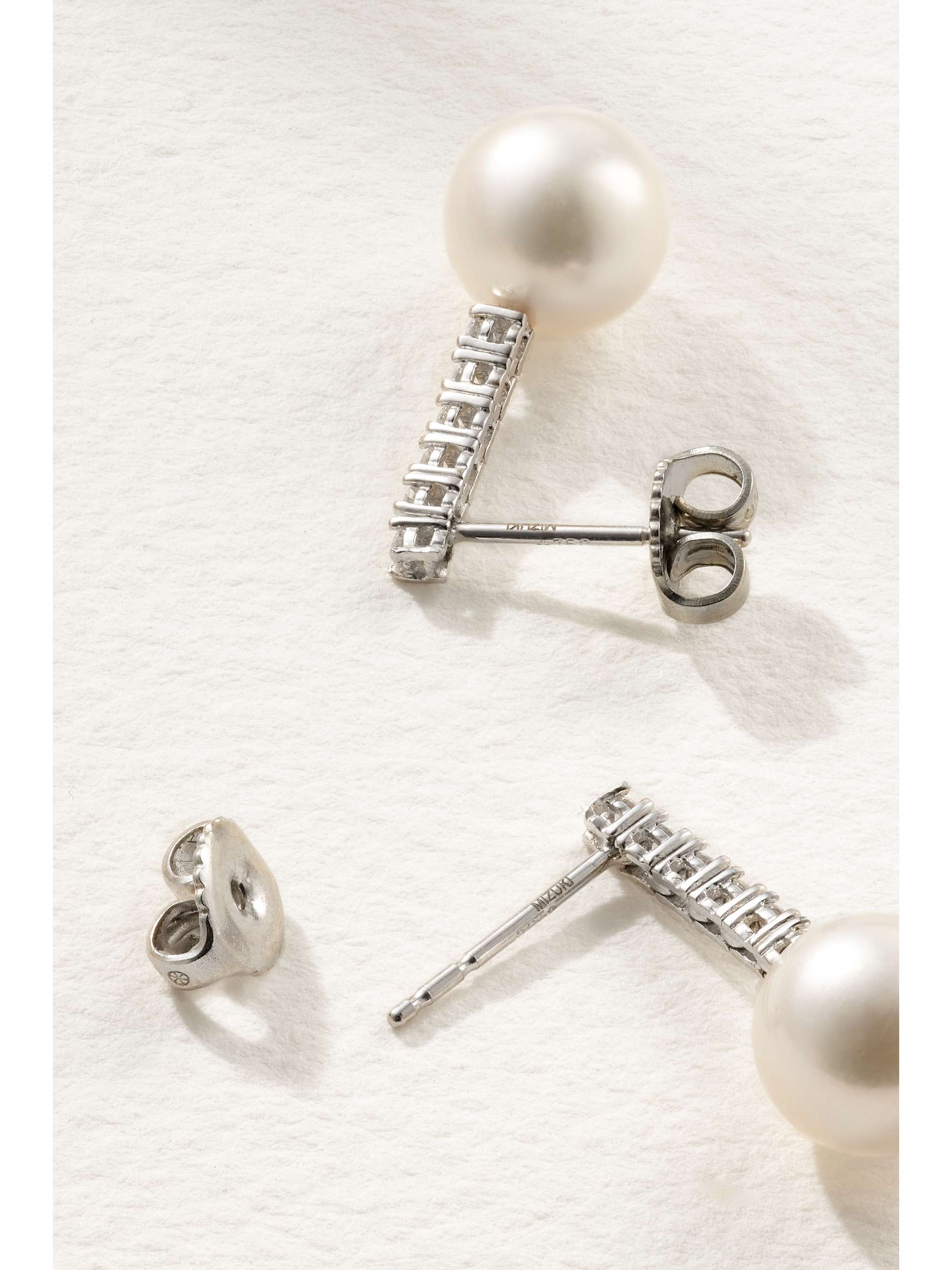 MIZUKI 14-karat white gold, pearl and diamond earrings