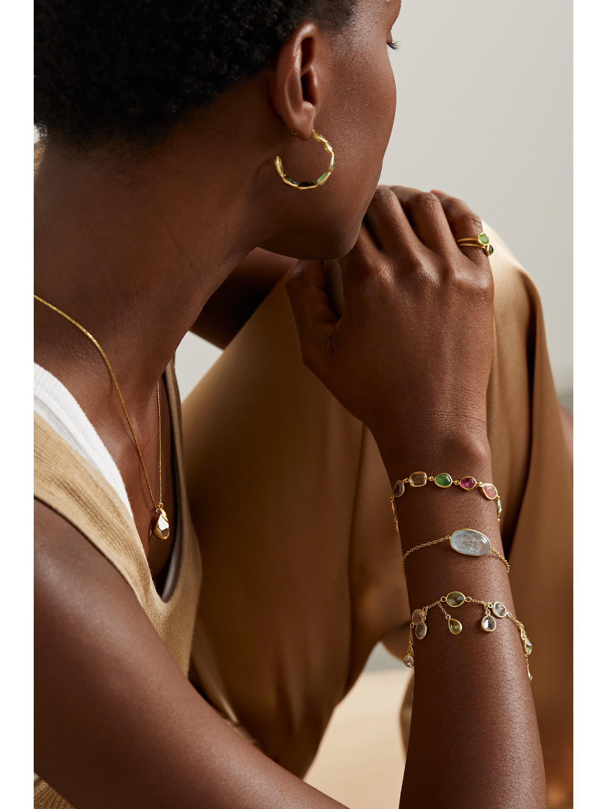 Pippa Small Irrawaddy 18-karat Gold, Aquamarine And Peridot Bracelet In Gold