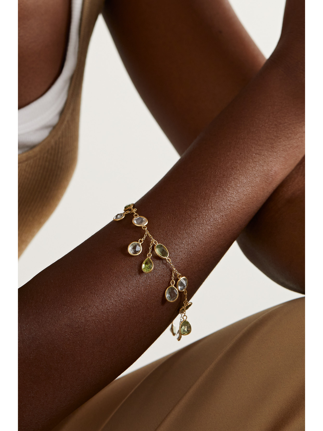 Pippa Small Irrawaddy 18-karat Gold, Aquamarine And Peridot Bracelet In Gold