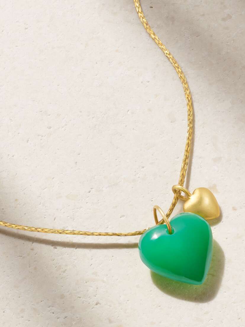 Pippa Small 18-karat Gold, Cord And Chrysoprase Necklace