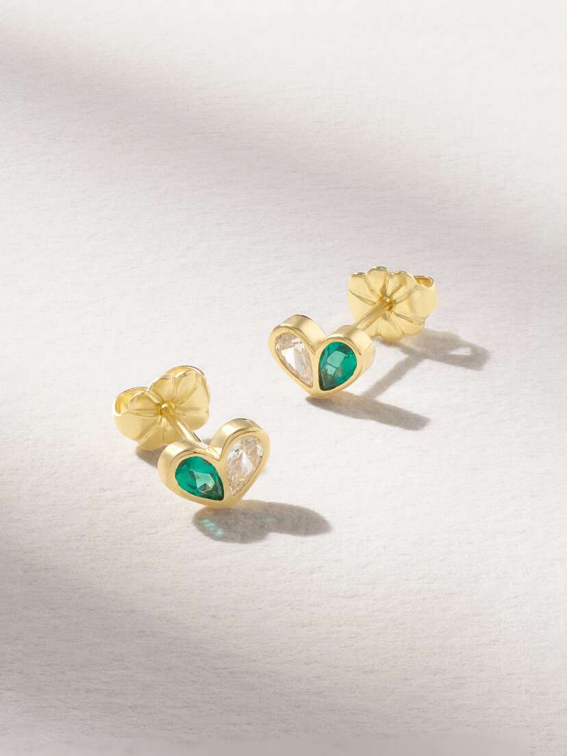 Gemella Sweetheart 18-karat Gold, Emerald And Diamond Earrings