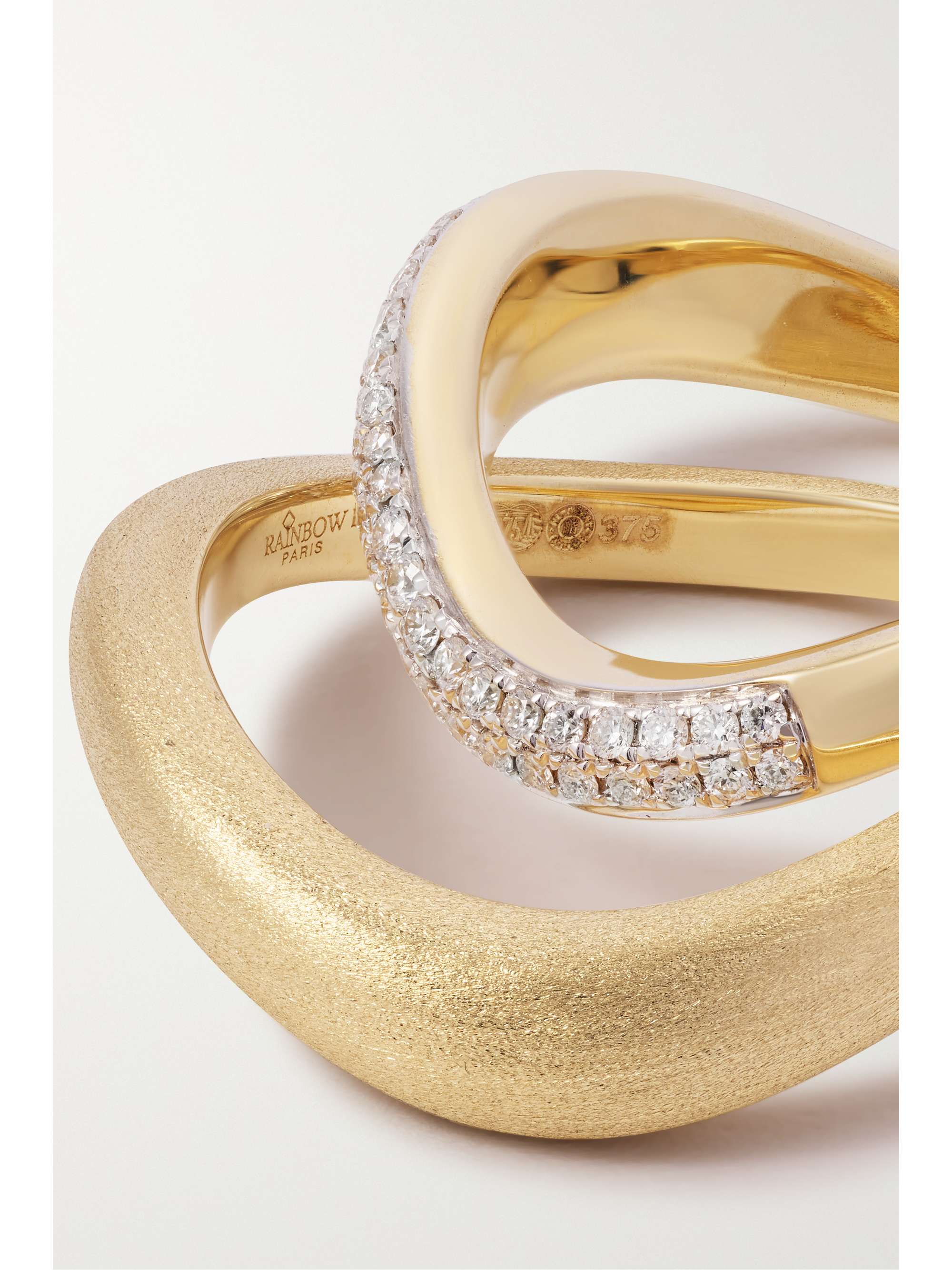 RAINBOW K Wave set of two 14-karat gold diamond rings