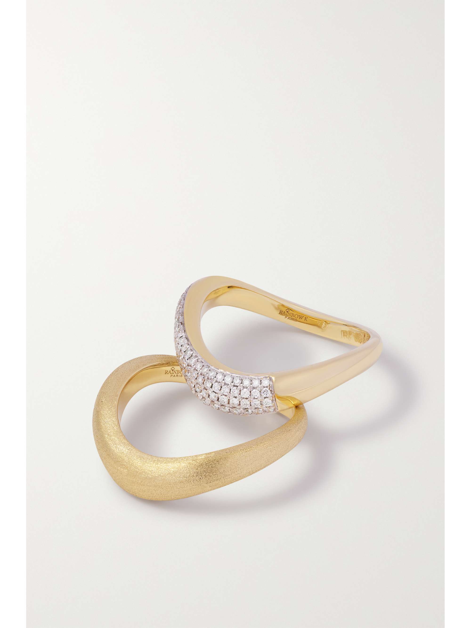 RAINBOW K Wave set of two 14-karat gold diamond rings