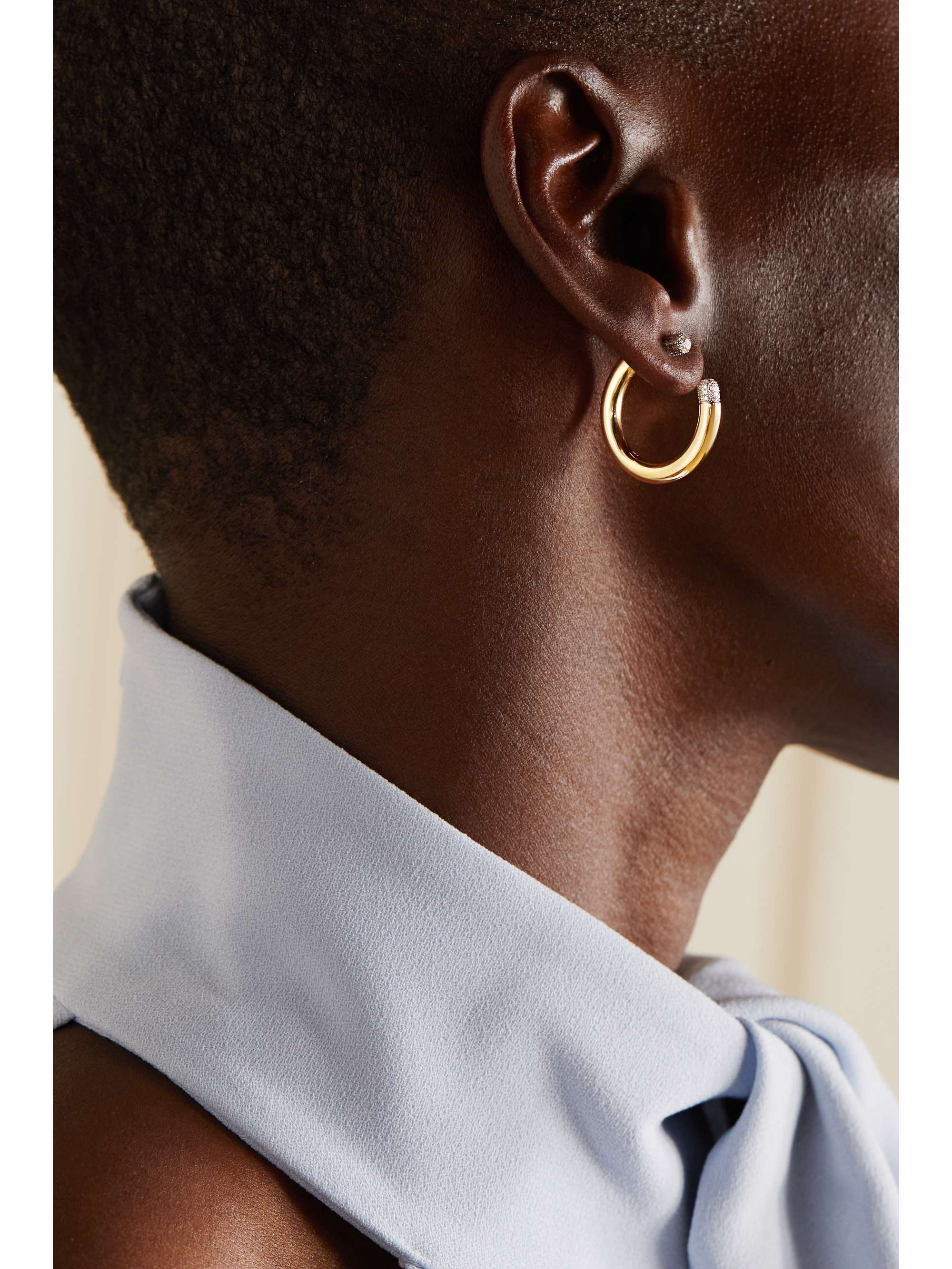 RAINBOW K Tube Large 14-karat gold diamond single hoop earring