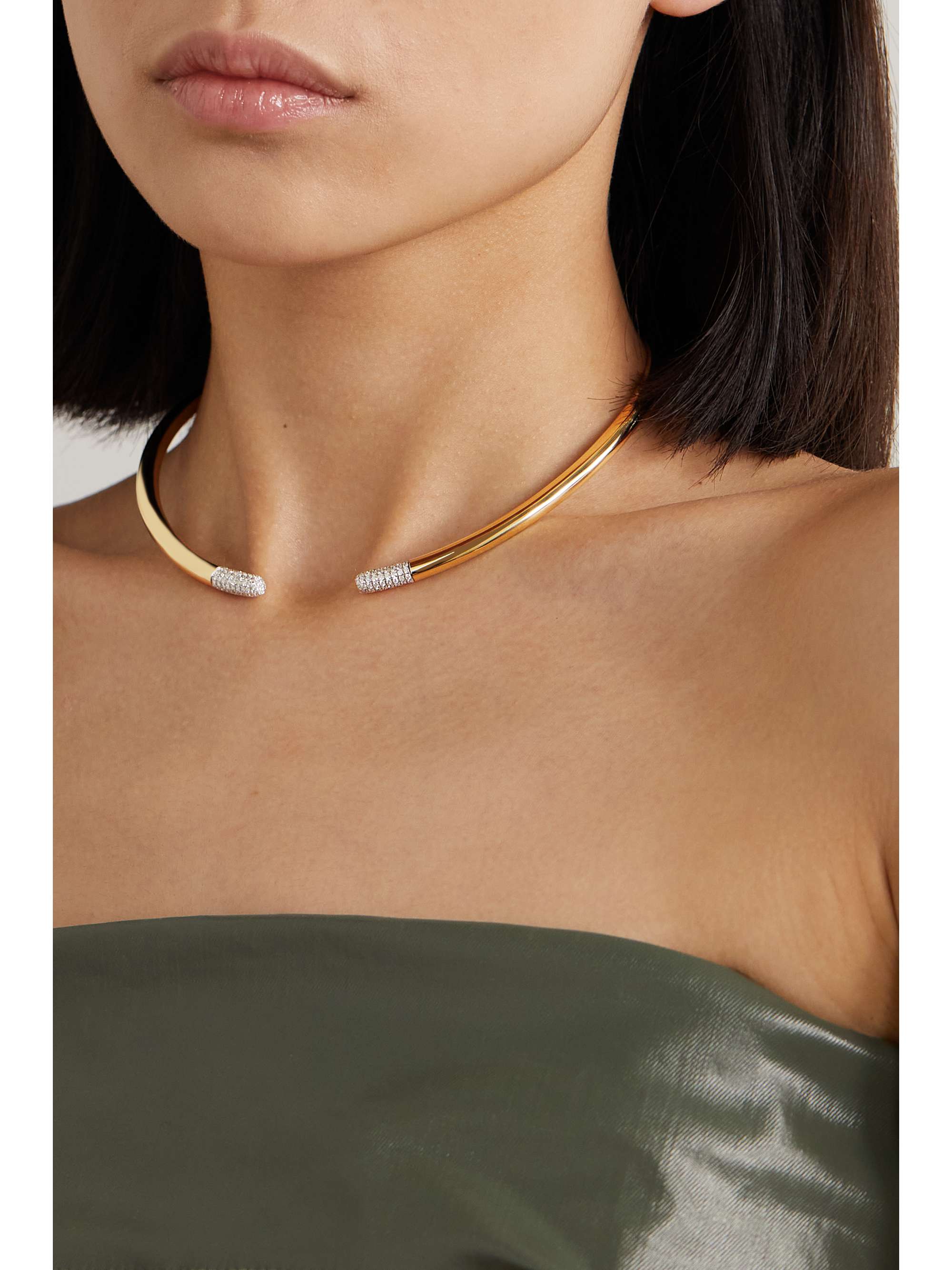 RAINBOW K Tube 14-karat gold diamond necklace