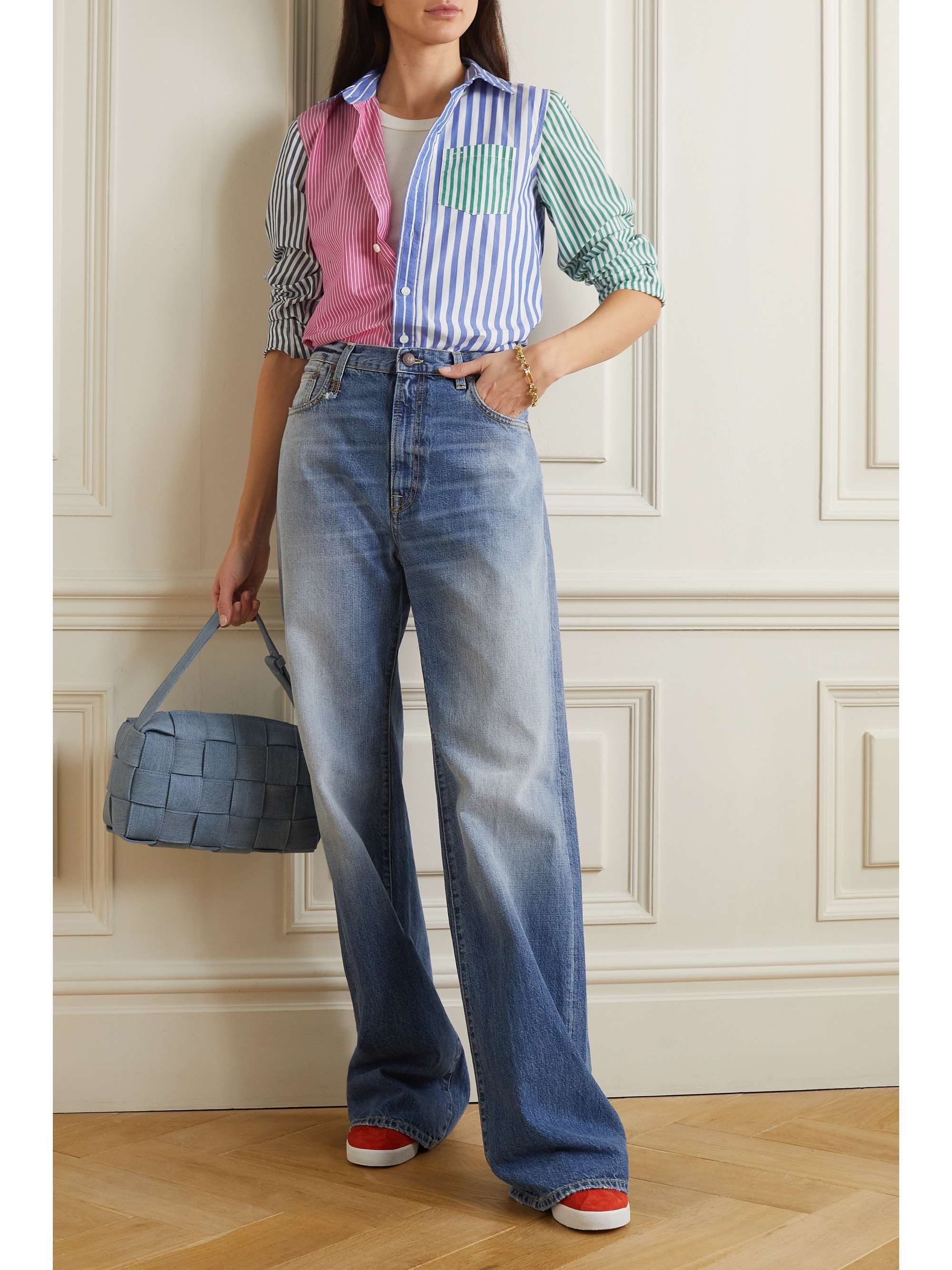 ALEX MILL Wyatt paneled striped cotton-poplin shirt