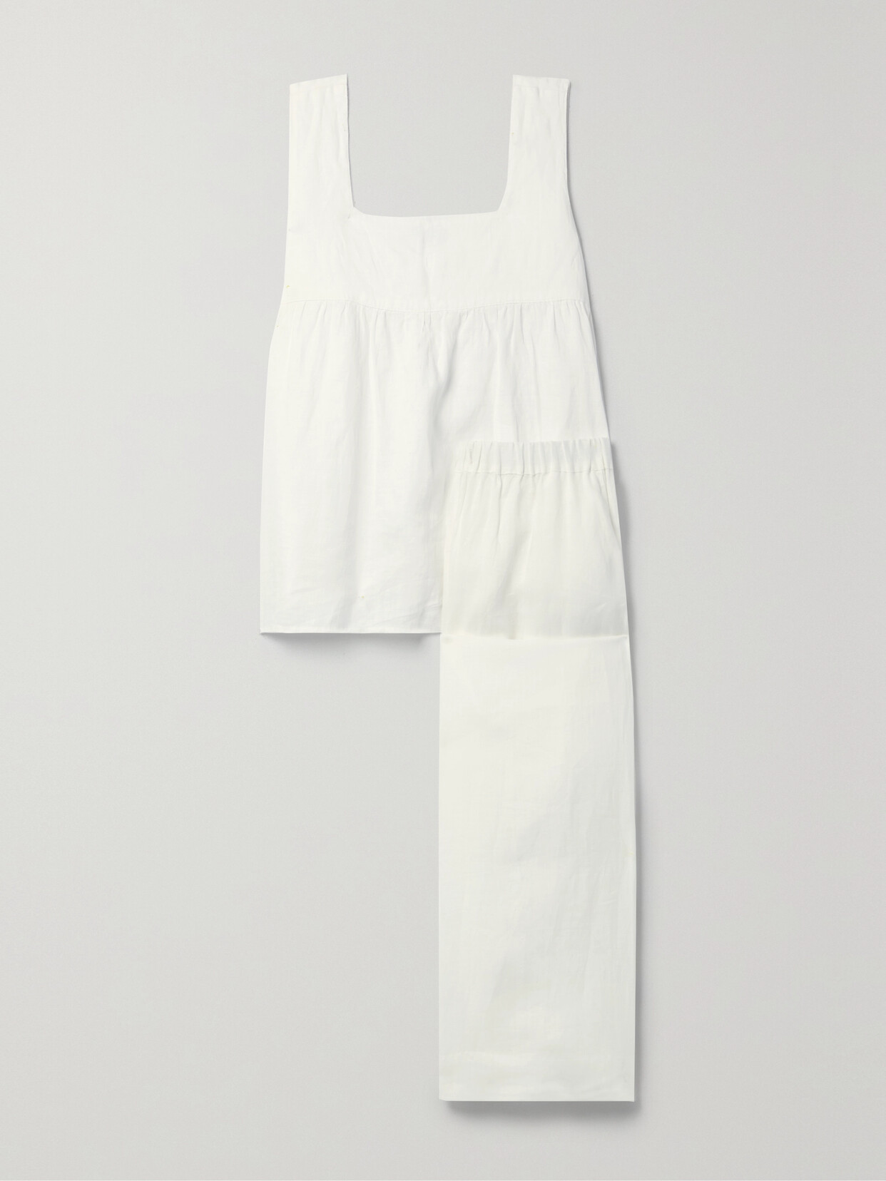 Pour Les Femmes - Ruched Linen Pajama Set - White