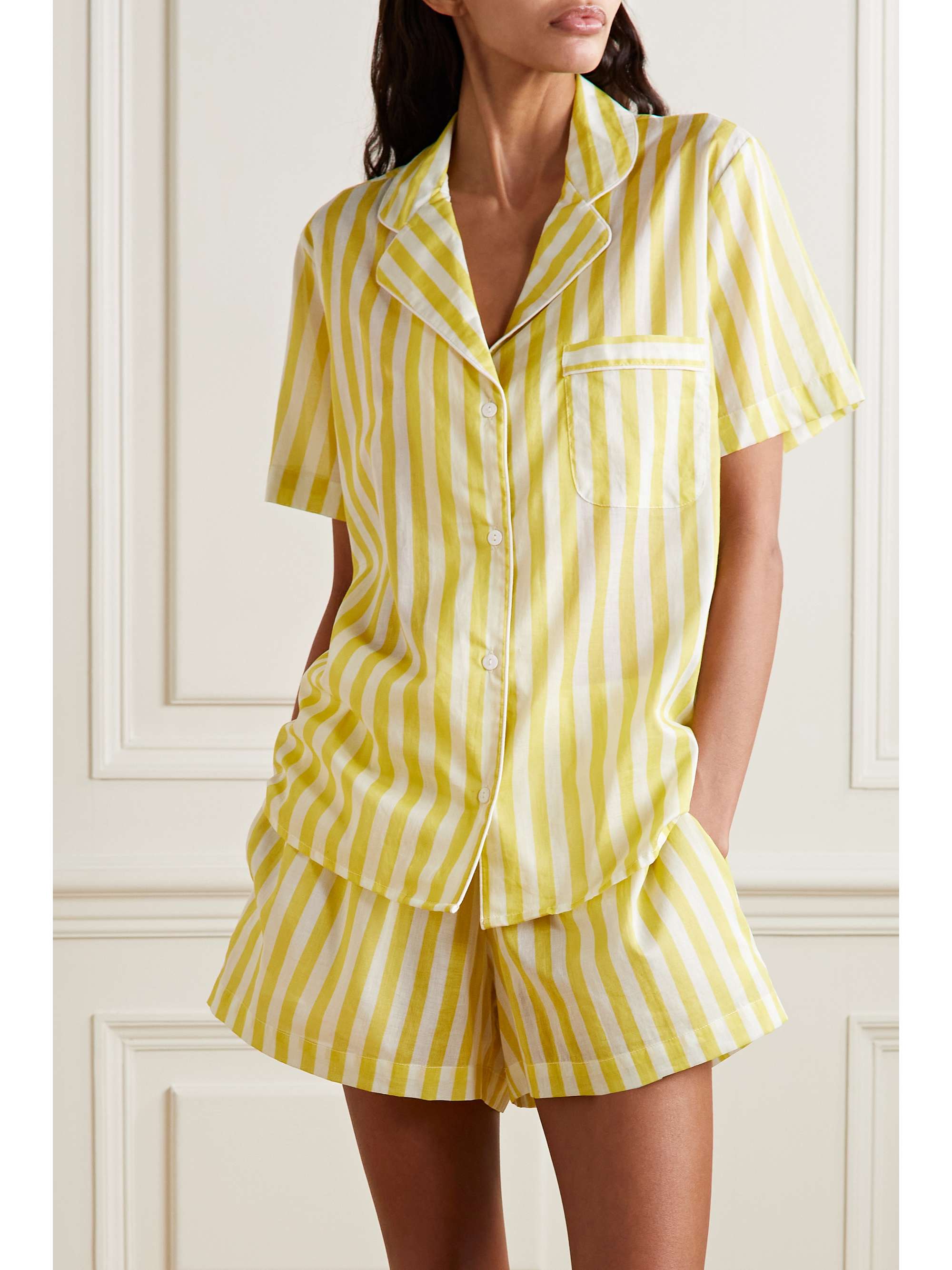 POUR LES FEMMES Striped cotton-voile pajama set