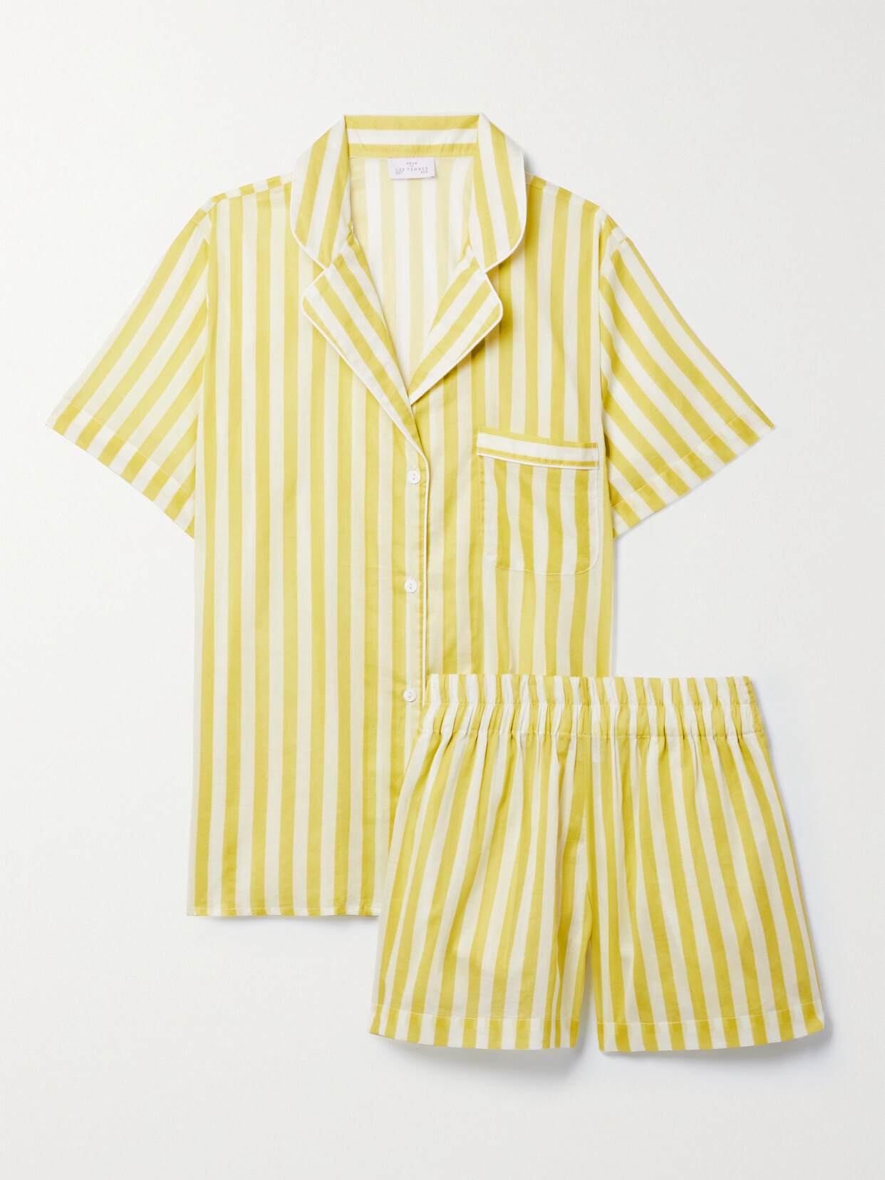 Pour Les Femmes - Striped Cotton-voile Pajama Set - Yellow