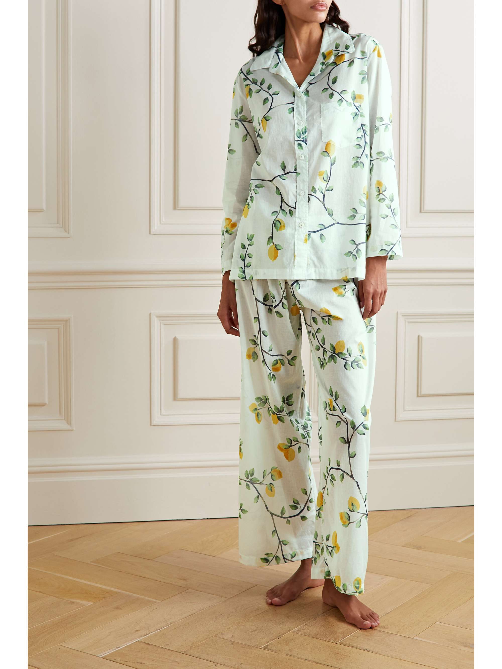 POUR LES FEMMES Printed cottonvoile pajama set NETAPORTER