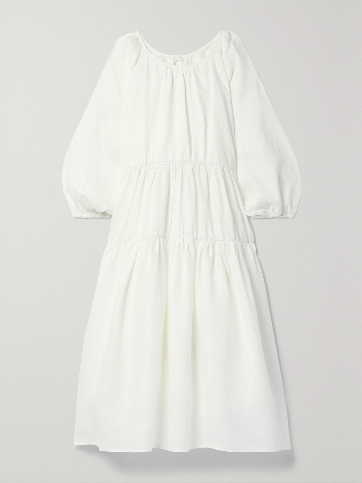 Pour Les Femmes - Karina Gathered Tiered Linen Midi Dress - Ivory