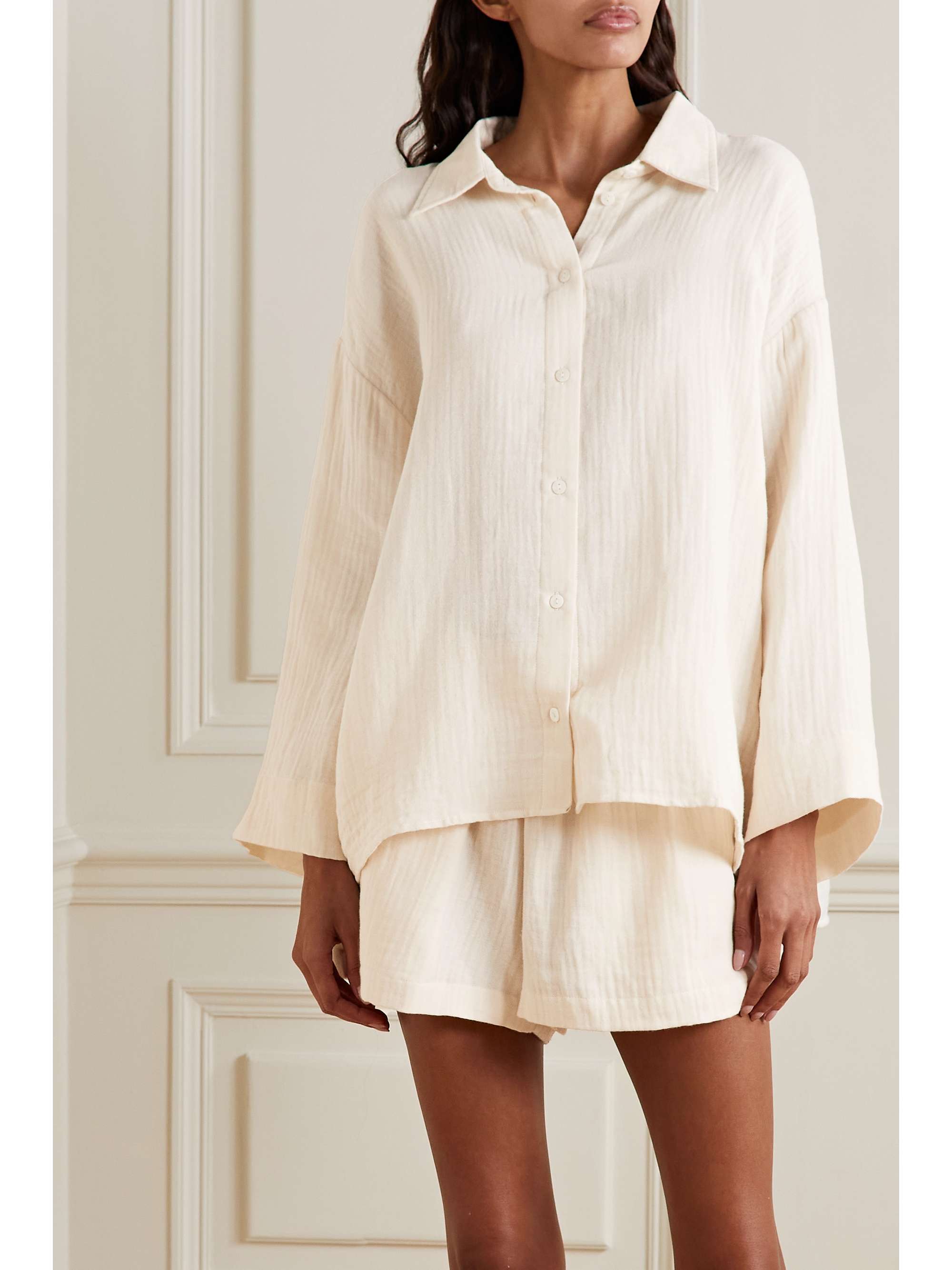 POUR LES FEMMES Angel crinkled cottongauze pajama set NETAPORTER