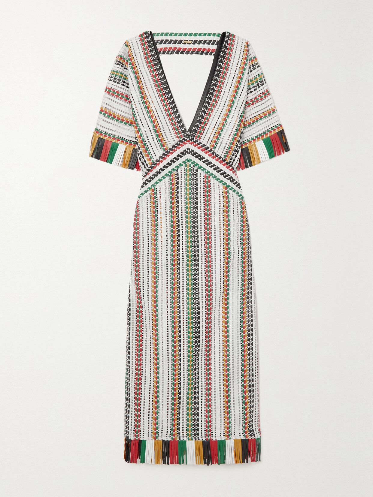 Dodo Bar Or - Aoki Cutout Fringed Striped Woven Leather Midi Dress - Multi