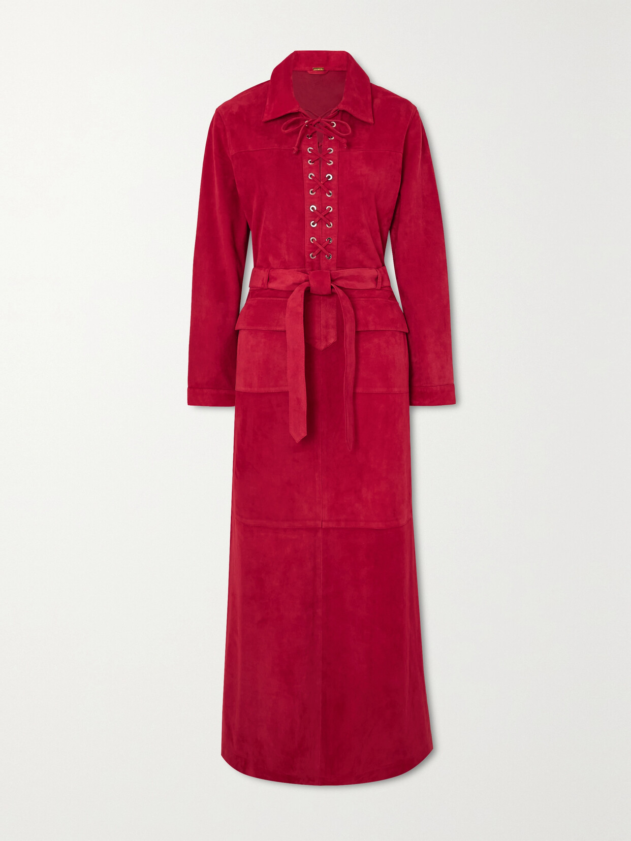 Dodo Bar Or - Akos Lace-up Belted Suede Maxi Dress - Red
