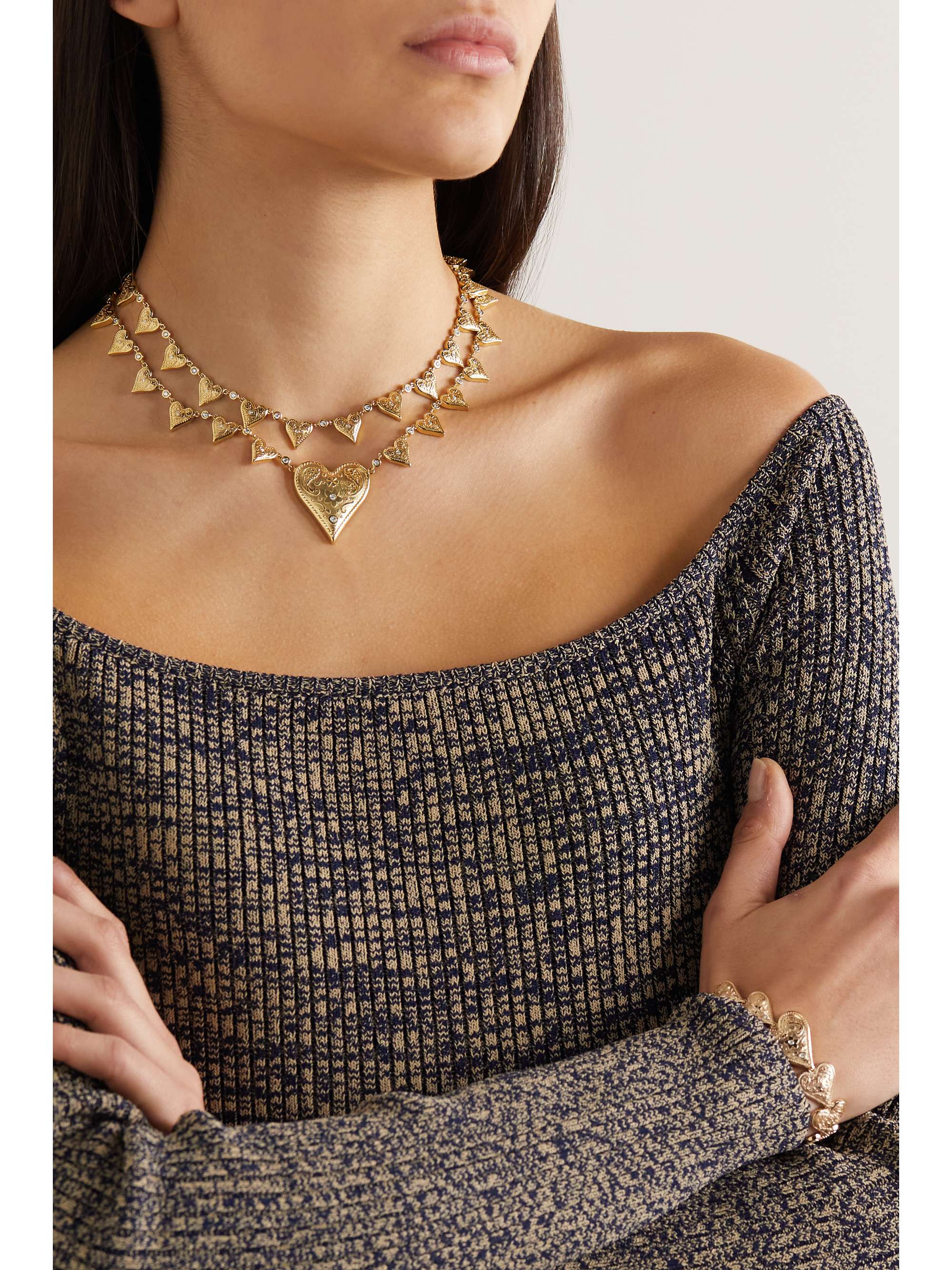 MARLO LAZ Southwestern Heart 14-karat gold diamond choker