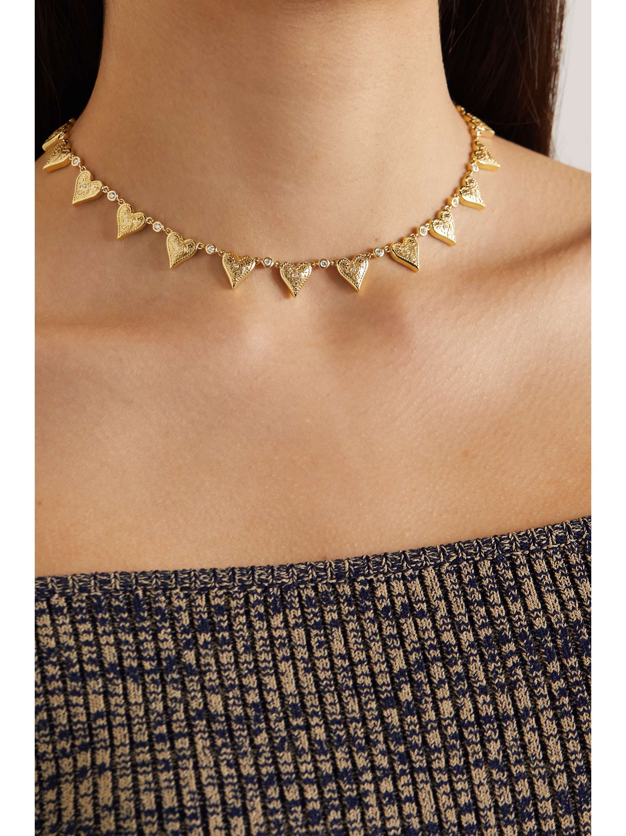 MARLO LAZ Southwestern Heart 14-karat gold diamond choker