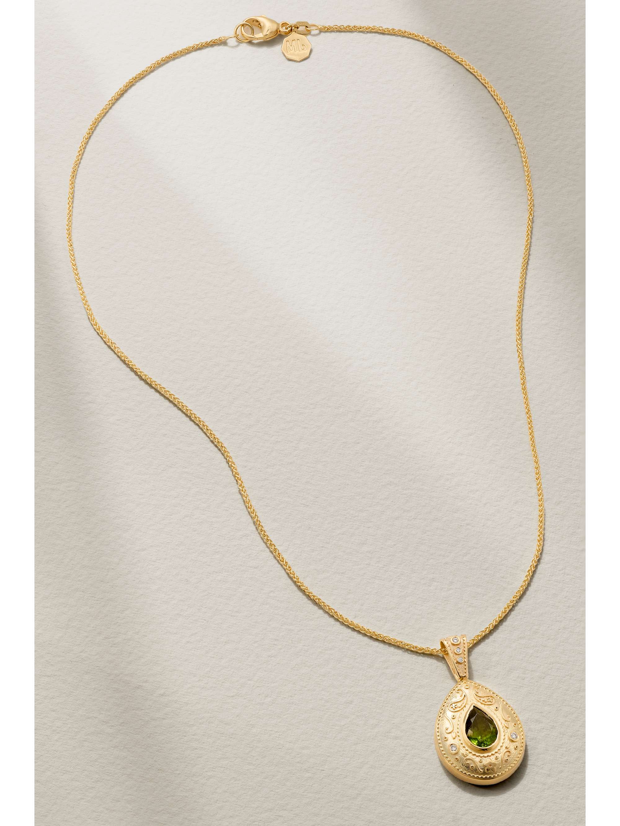 MARLO LAZ Southwestern 14-karat gold, peridot and diamond necklace