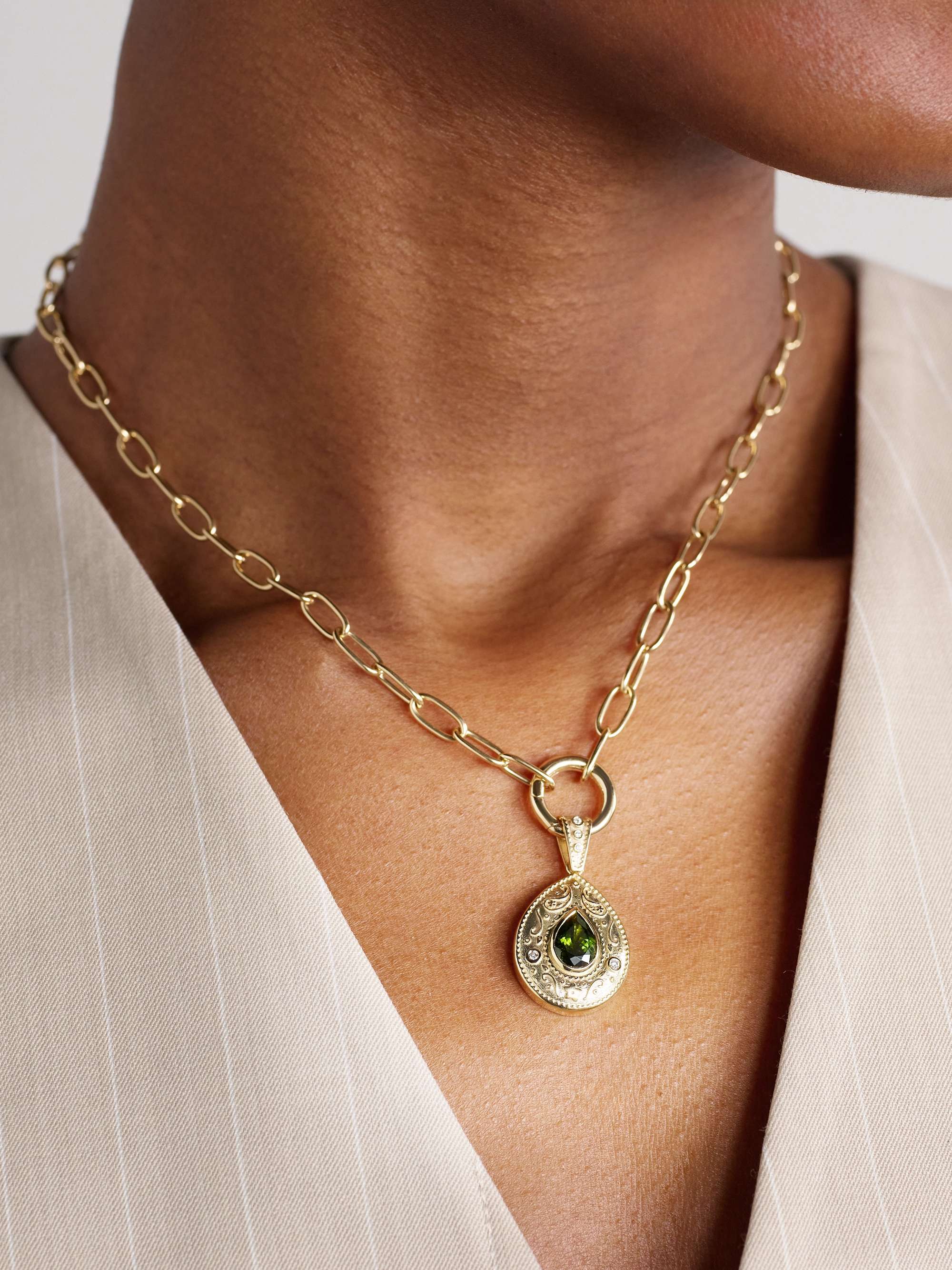 MARLO LAZ Southwestern 14-karat gold, peridot and diamond necklace