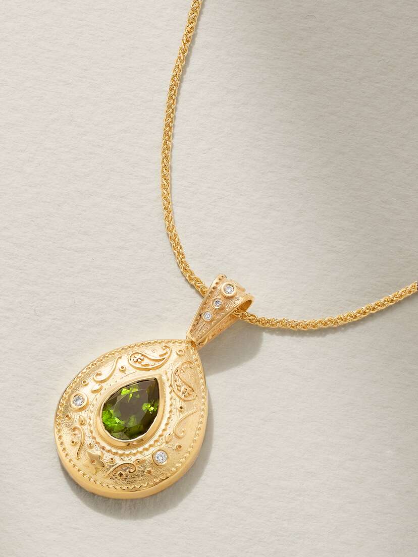 Marlo Laz Southwestern 14-karat Gold, Peridot And Diamond Necklace