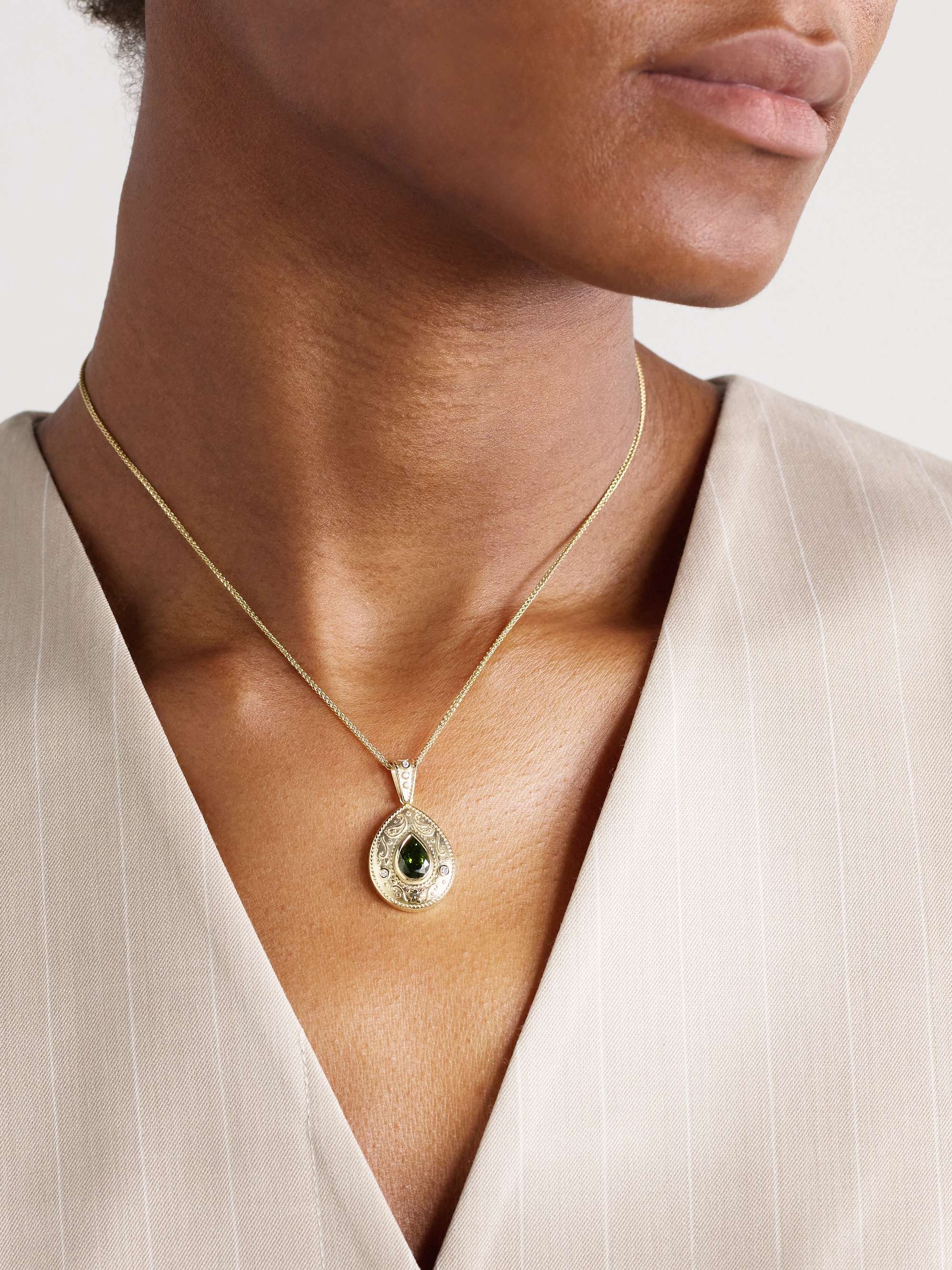 MARLO LAZ Southwestern 14-karat gold, peridot and diamond necklace