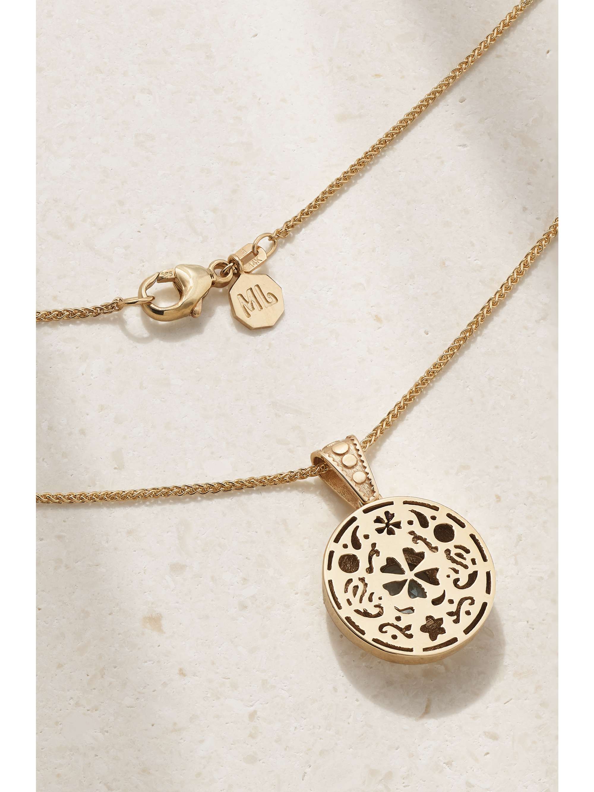 MARLO LAZ Southwestern 14-karat gold, aquamarine and diamond necklace