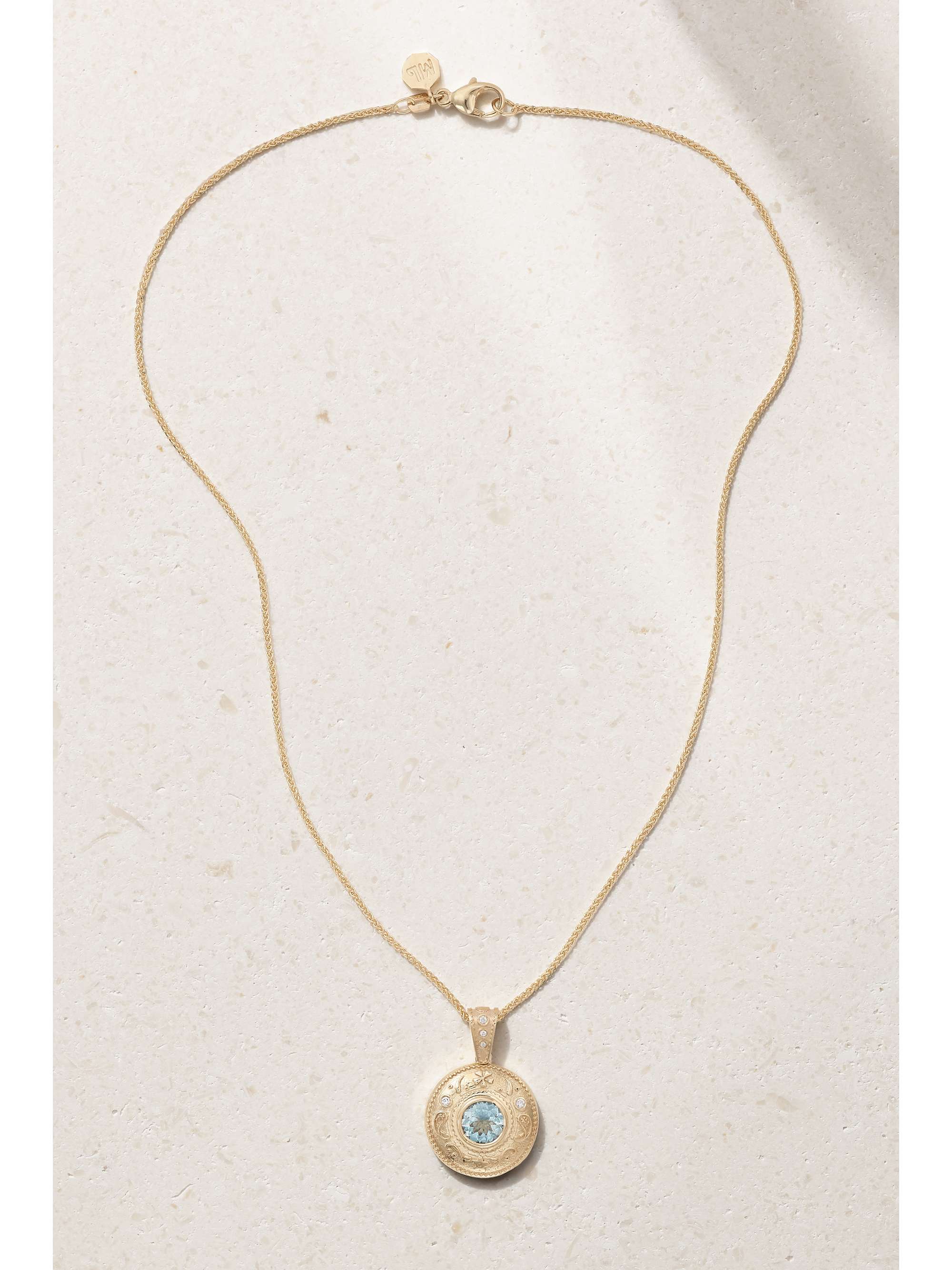 MARLO LAZ Southwestern 14-karat gold, aquamarine and diamond necklace