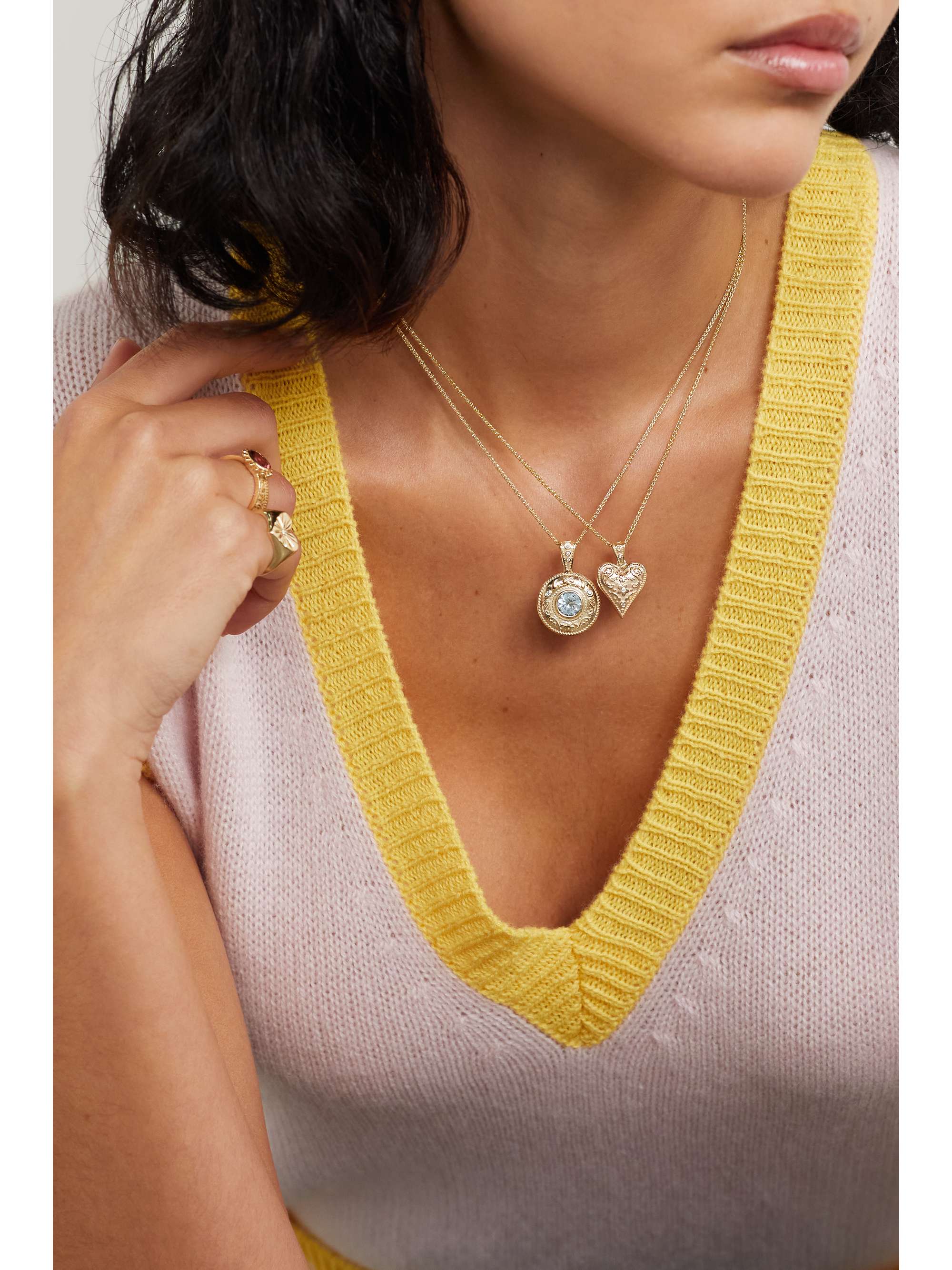 MARLO LAZ Southwestern 14-karat gold, aquamarine and diamond necklace