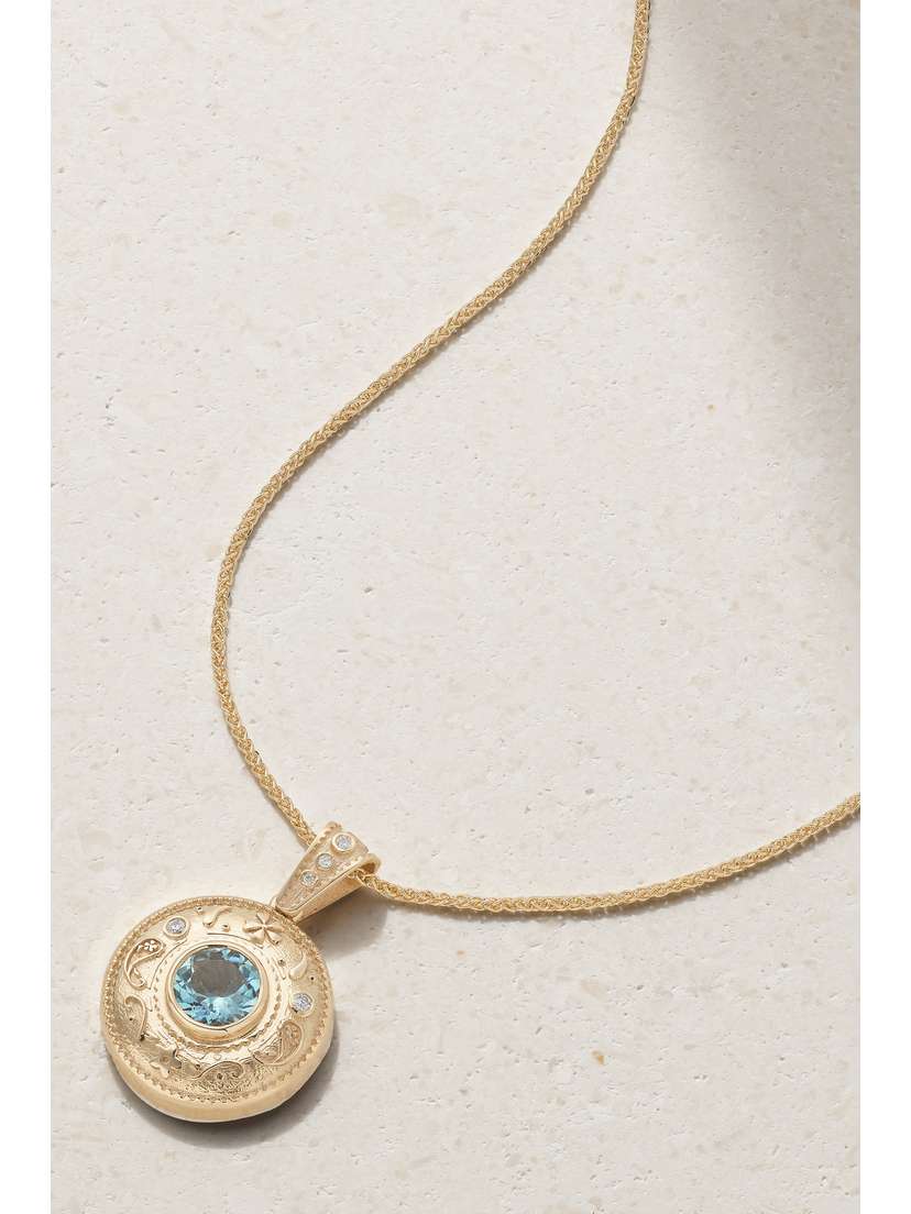 Marlo Laz Southwestern 14-karat Gold, Aquamarine And Diamond Necklace