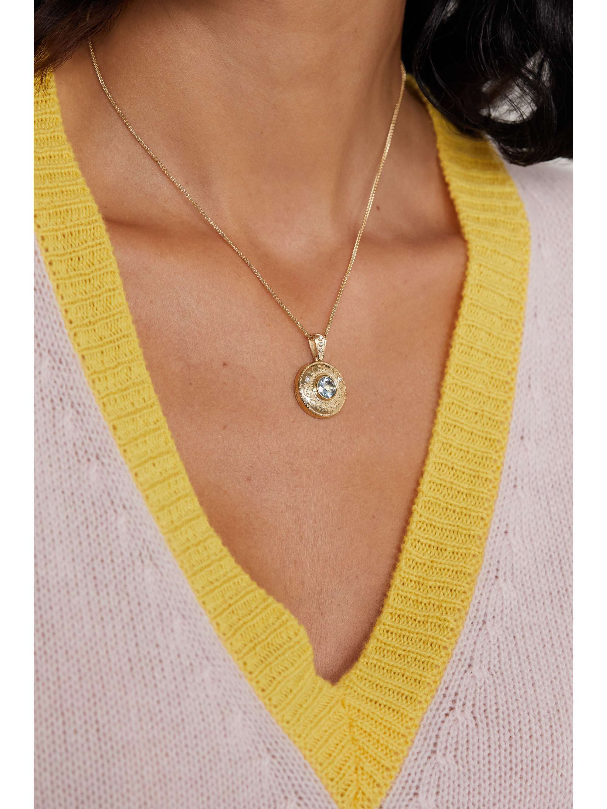 MARLO LAZ Southwestern 14-karat gold, aquamarine and diamond necklace