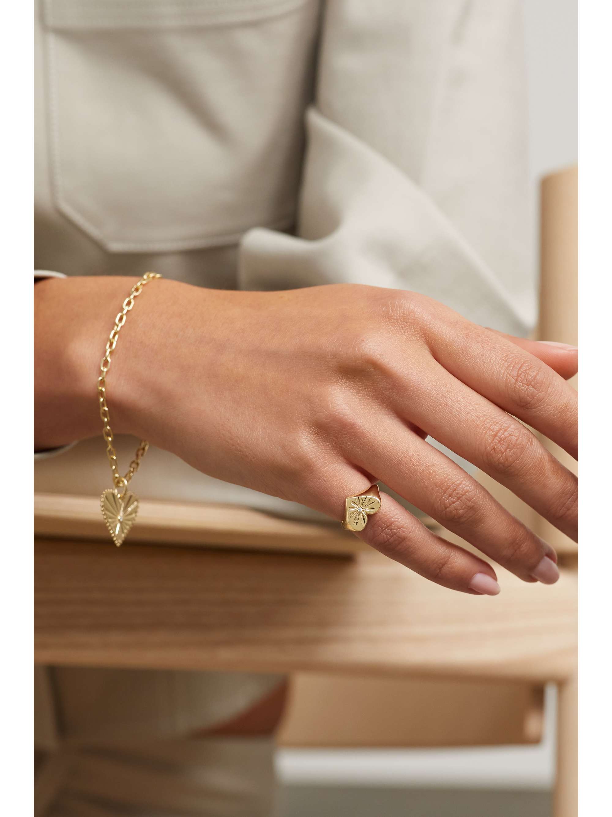 MARLO LAZ Love Token 14-karat gold diamond signet ring