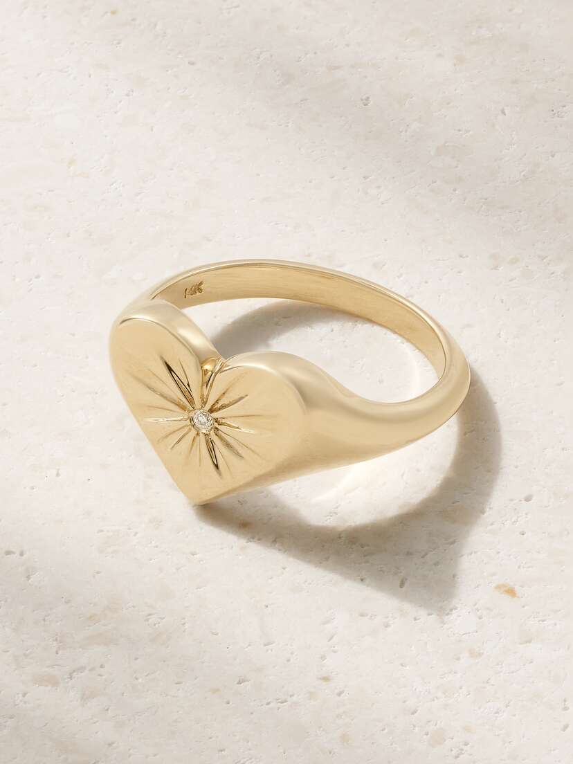 Marlo Laz Heart 14-karat Gold Diamond Signet Ring