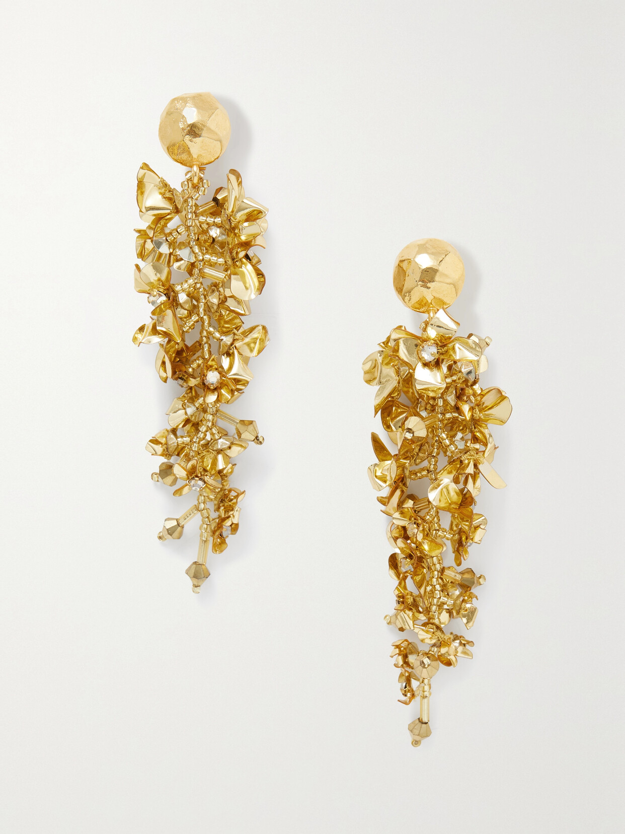 Oscar de la Renta - Flower Vine Gold-tone, Crystal And Bead Clip Earrings - one size