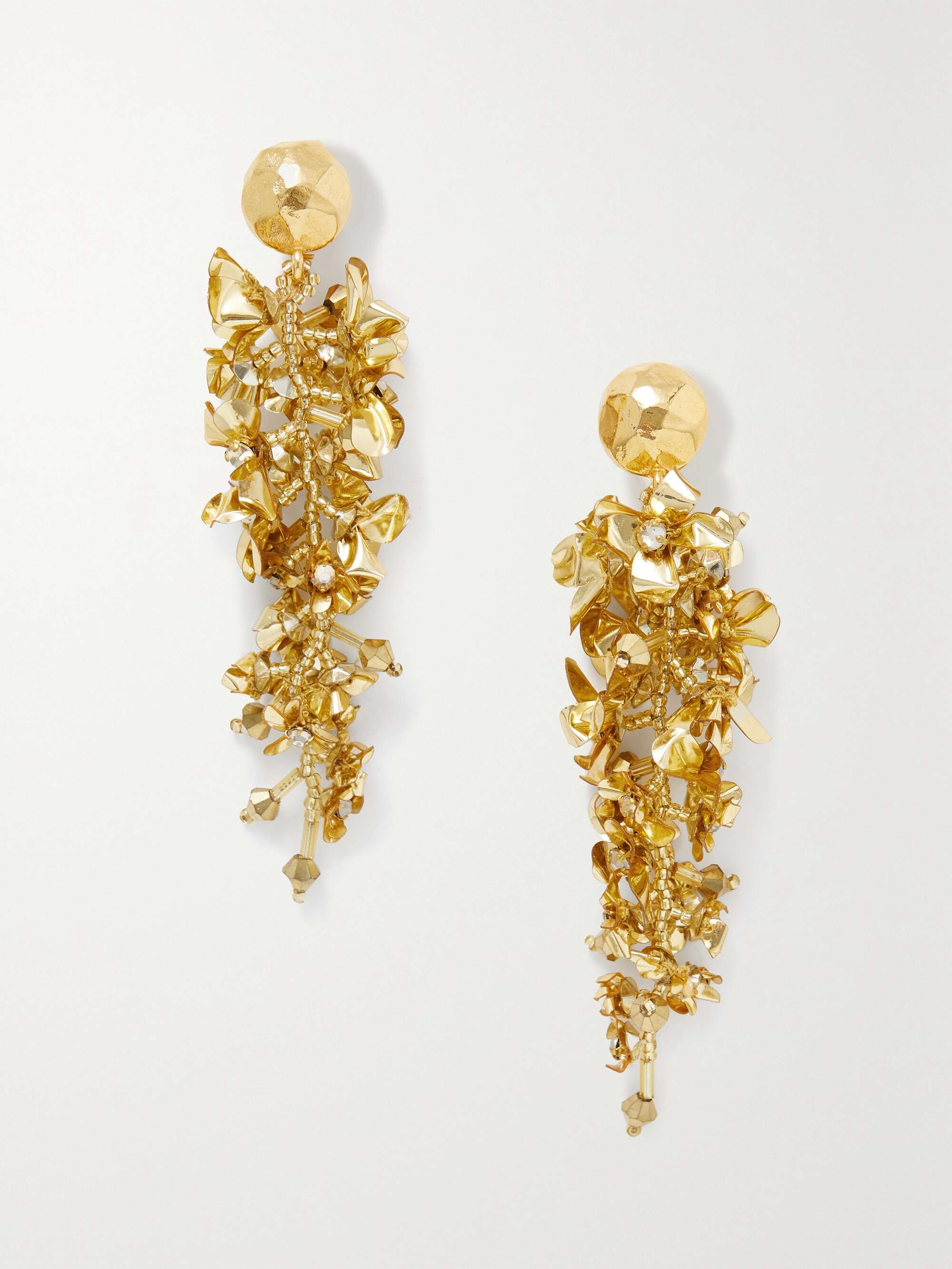 OSCAR DE LA RENTA Flower Vine goldtone, crystal and bead clip earrings