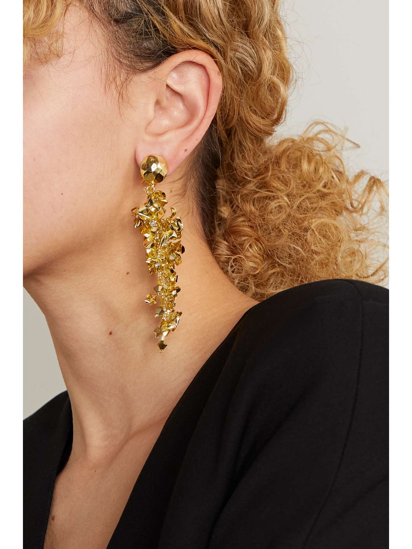 OSCAR DE LA RENTA Flower Vine goldtone, crystal and bead clip earrings