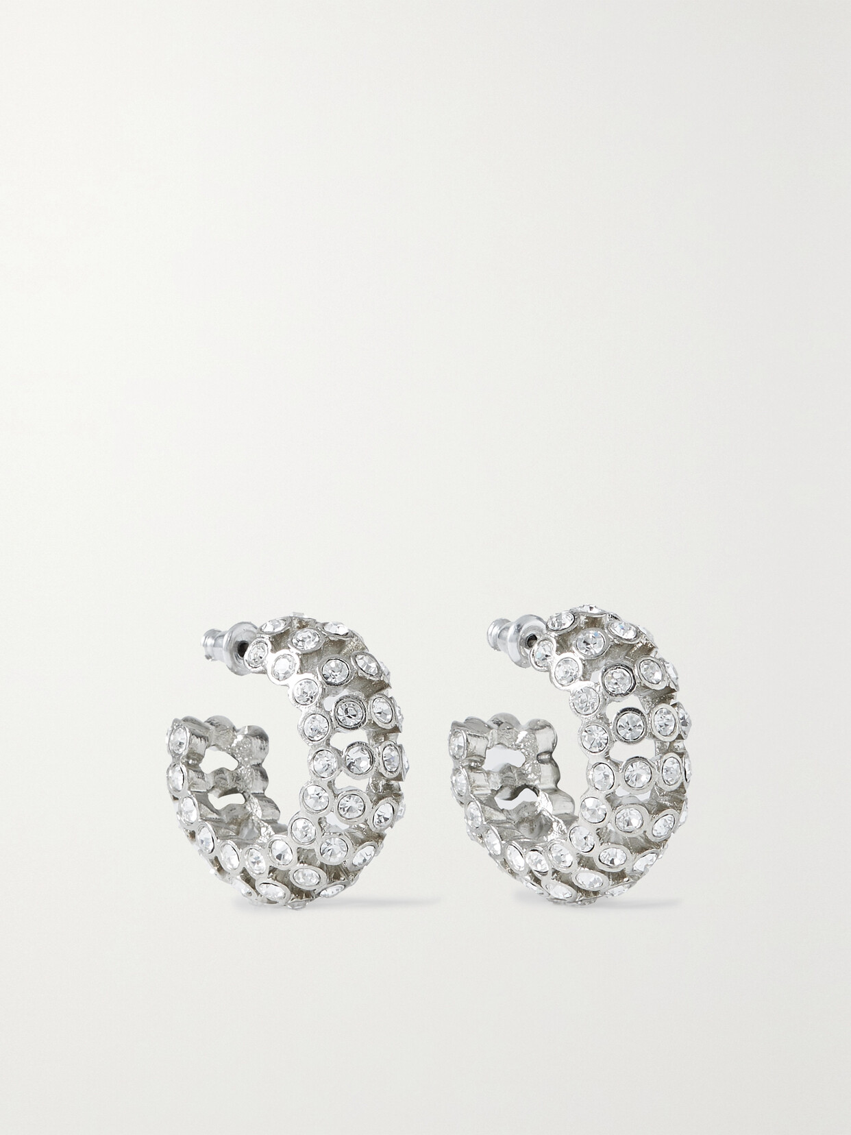 Oscar de la Renta - Caterpillar Silver-tone Crystal Hoop Earrings - one size