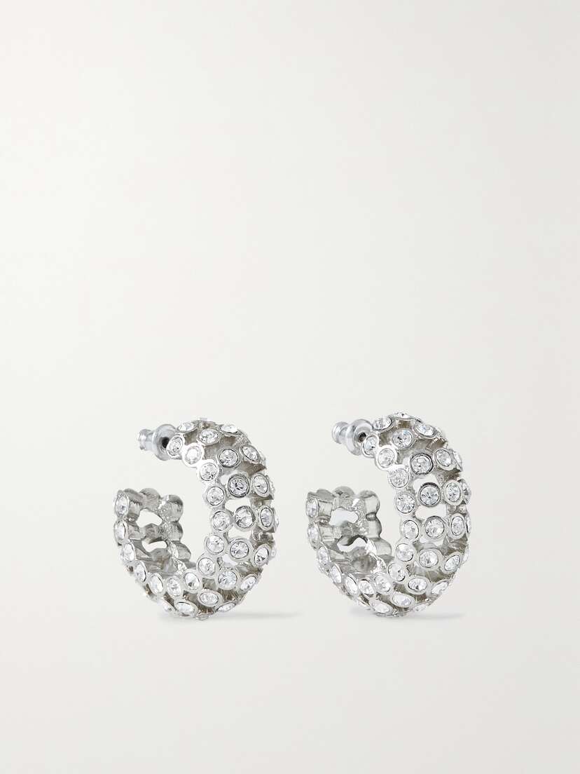 Oscar de la Renta Caterpillar Silver-tone Crystal Hoop Earrings