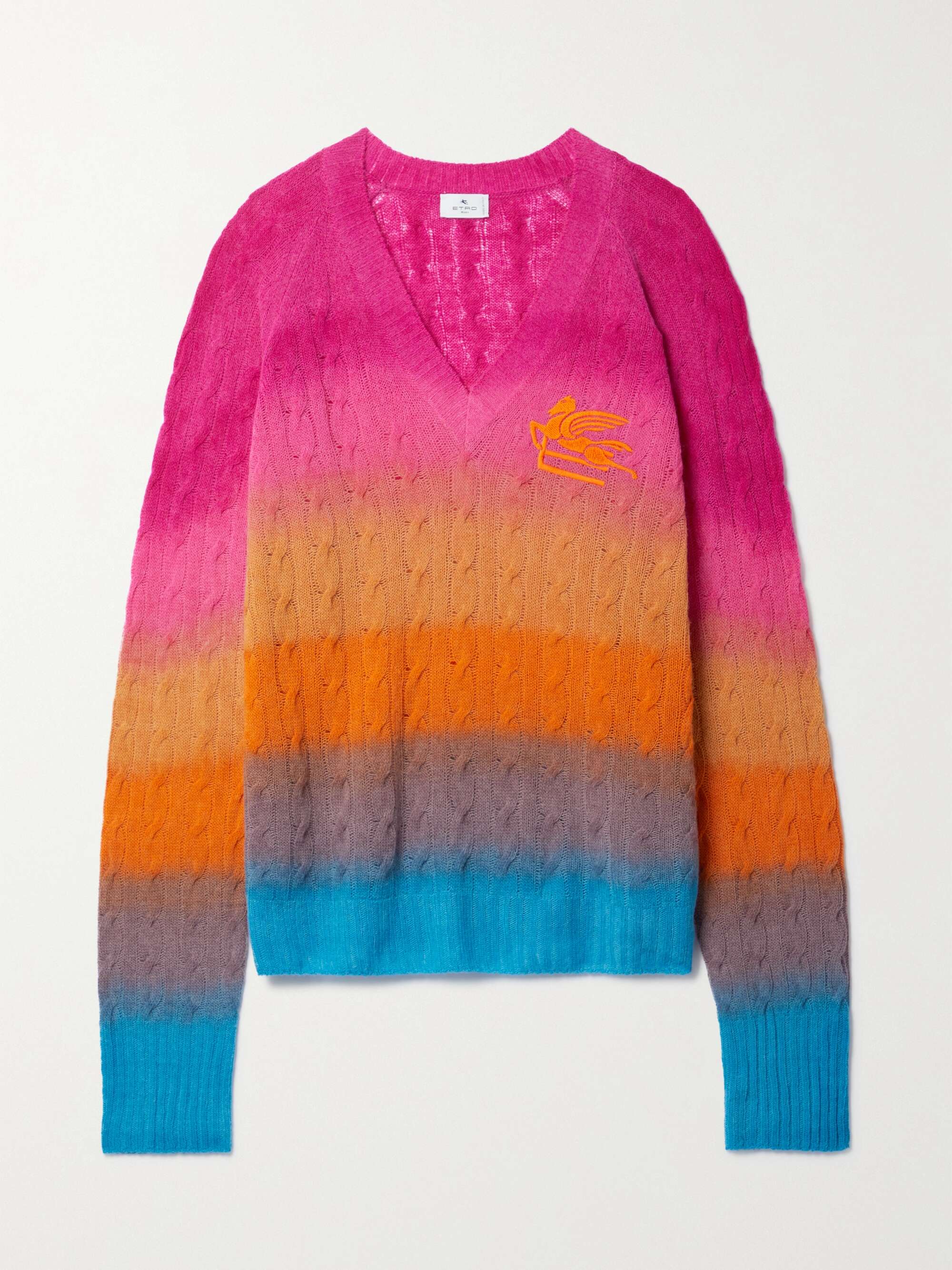 ETRO Embroidered striped cableknit wool sweater NETAPORTER