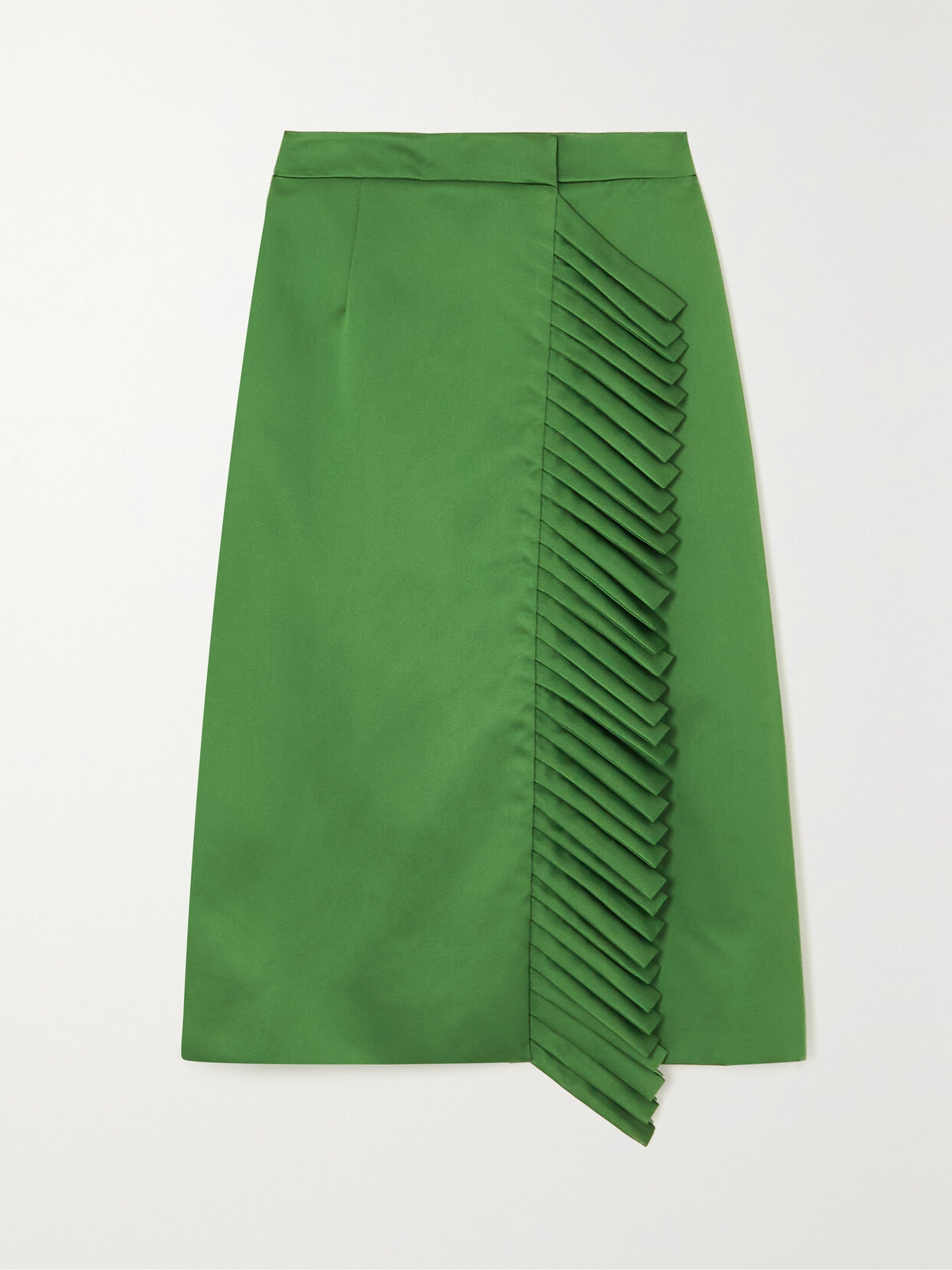 Etro - Wrap-effect Fringed Satin Midi Skirt - Green