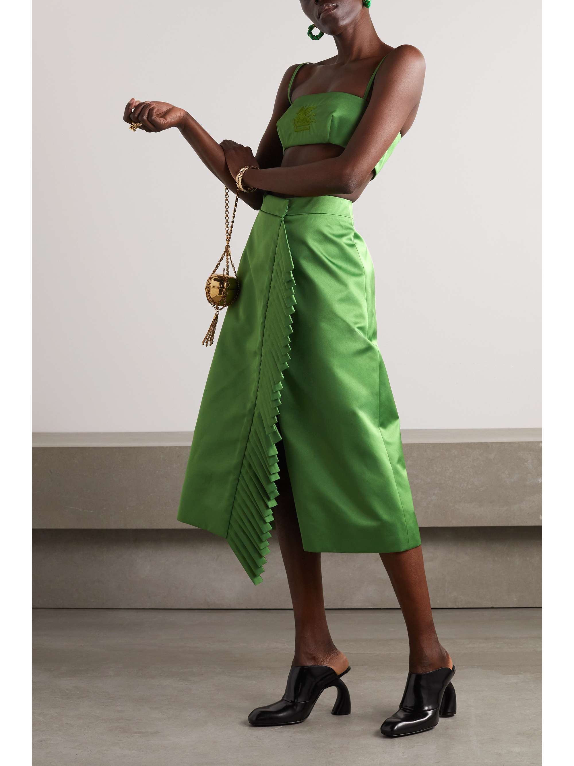 ETRO Wrap-effect fringed satin midi skirt | NET-A-PORTER