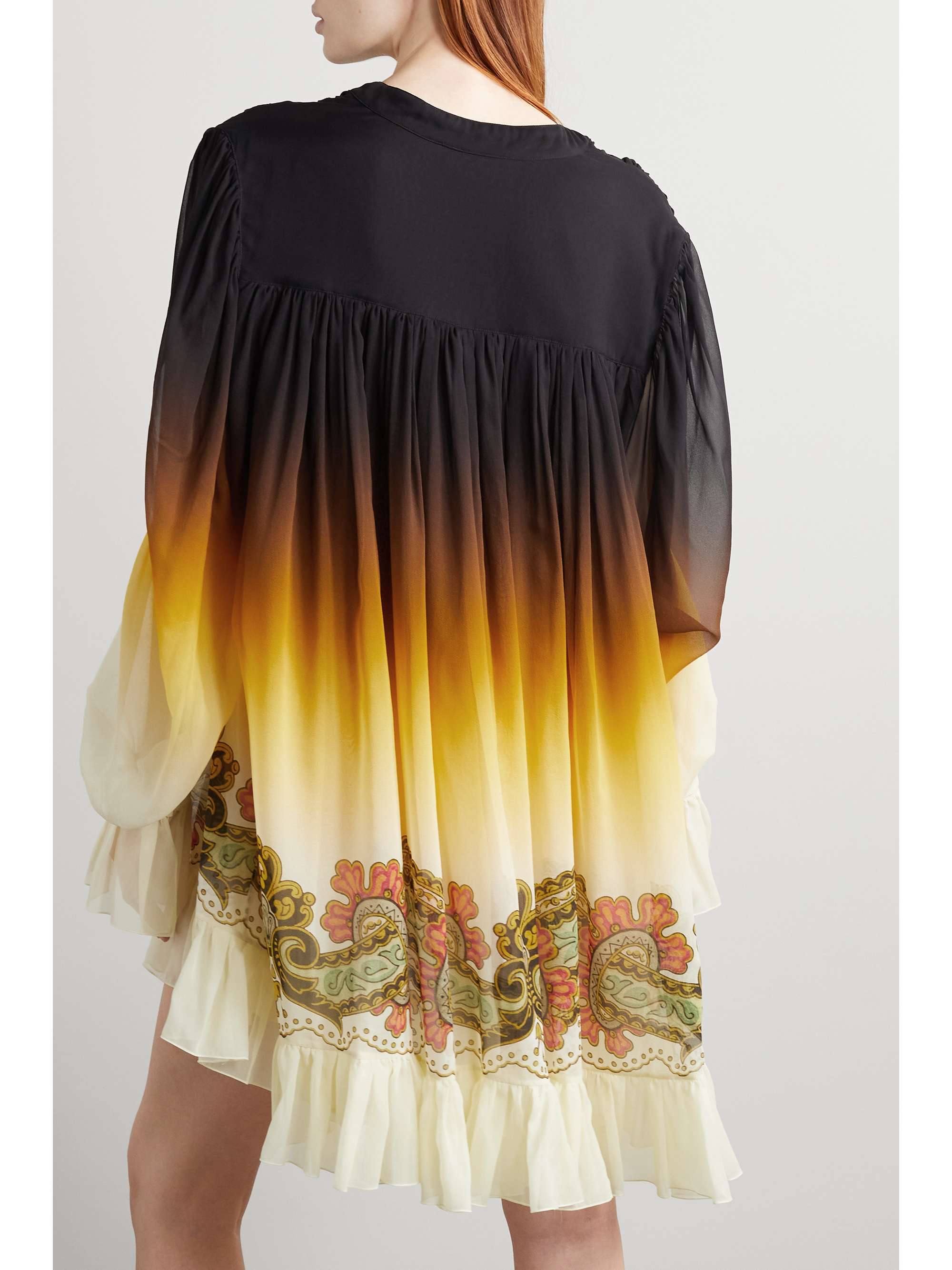 ETRO Gathered printed silk crepe de chine mini dress