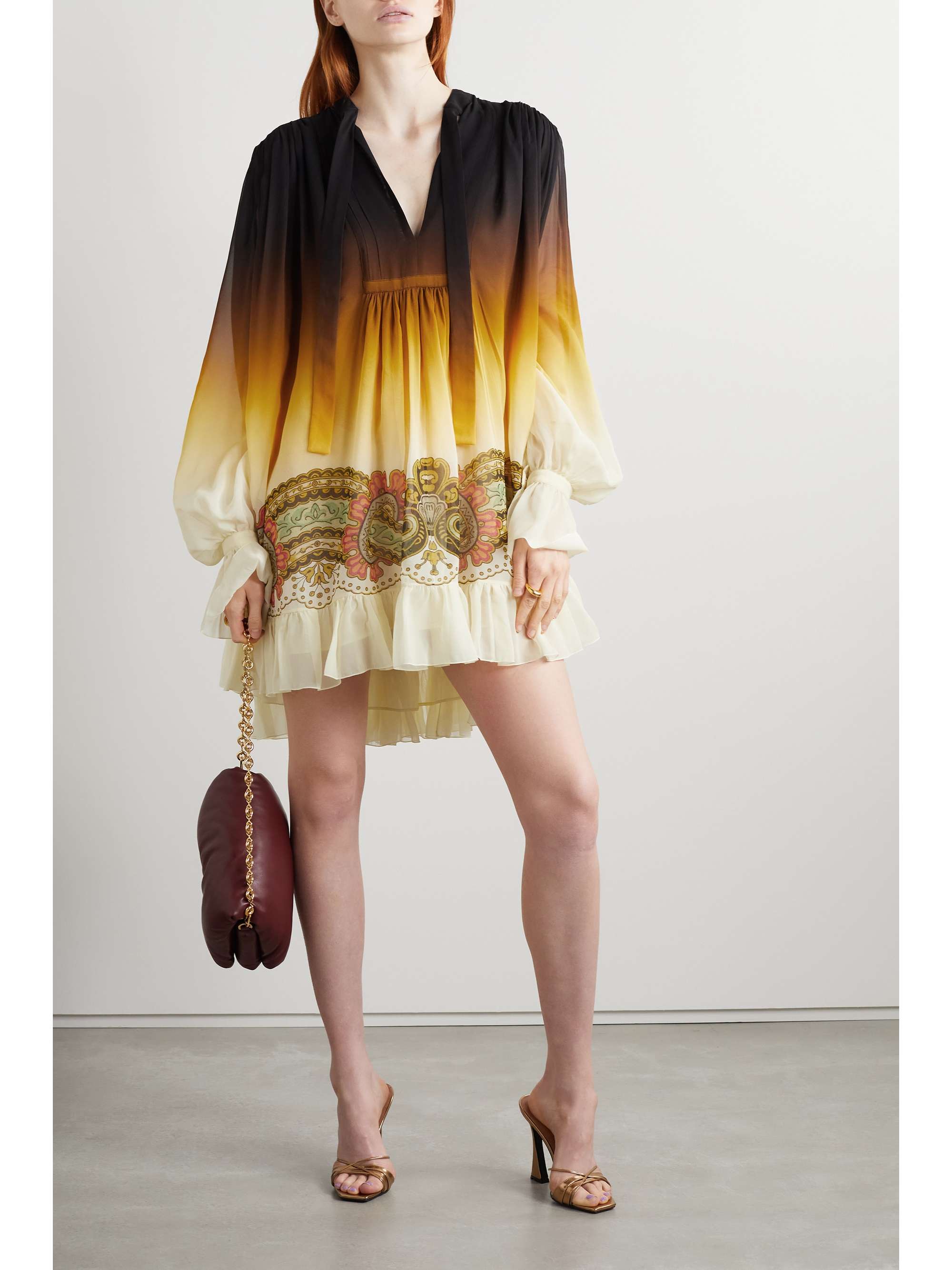 ETRO Gathered printed silk crepe de chine mini dress