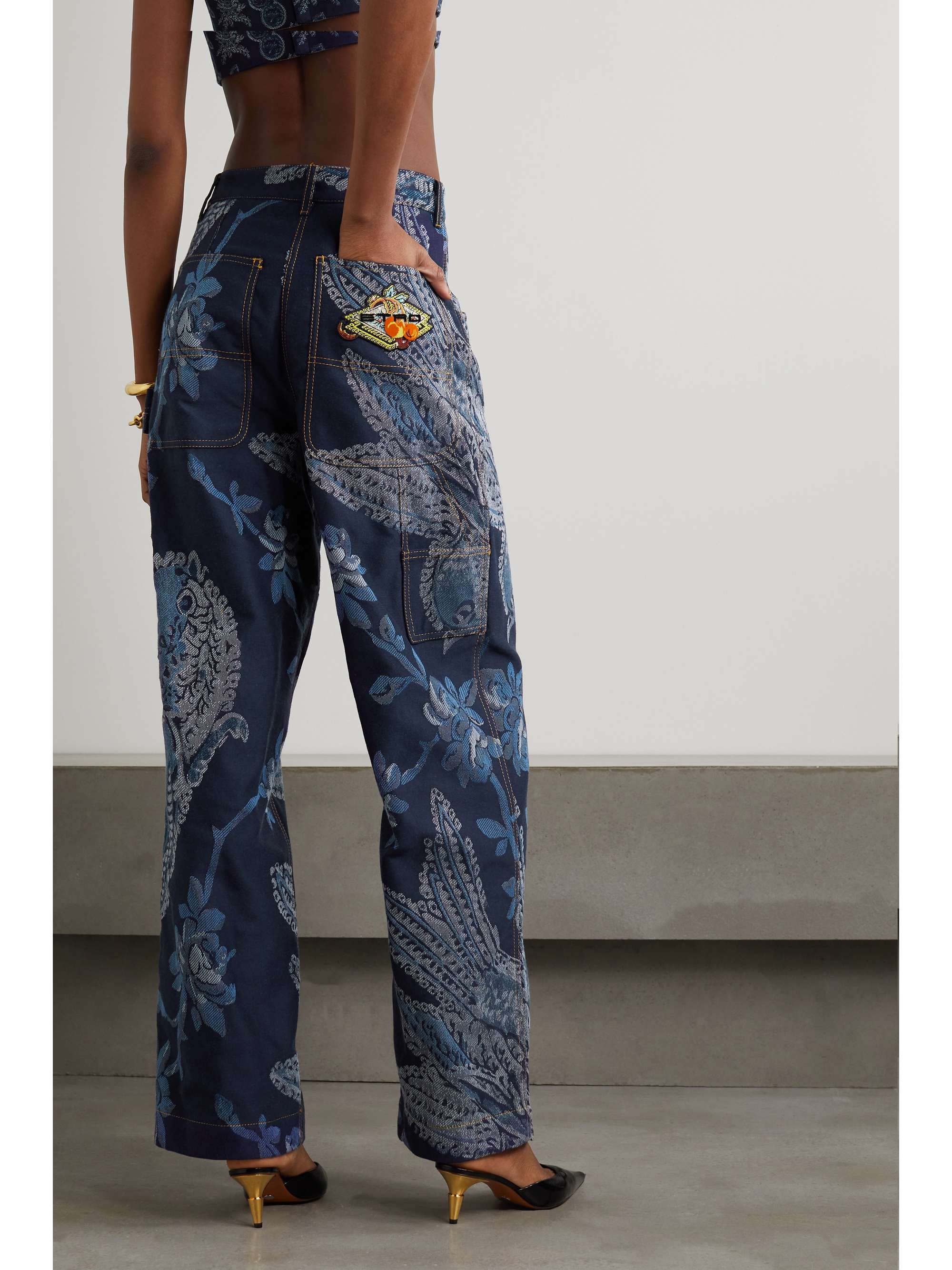 ETRO Appliquéd floral-jacquard high-rise wide-leg jeans