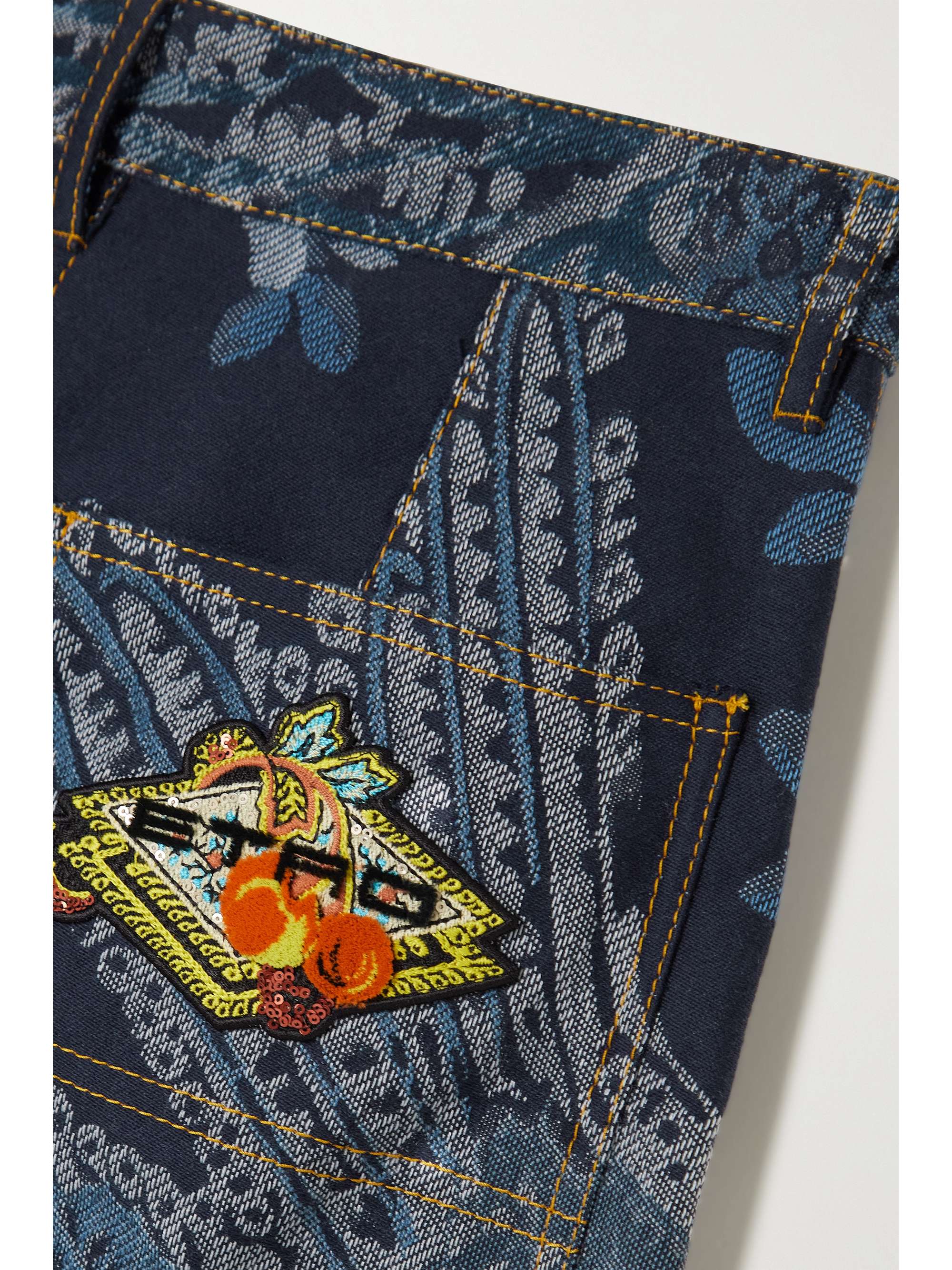 ETRO Appliquéd floral-jacquard high-rise wide-leg jeans